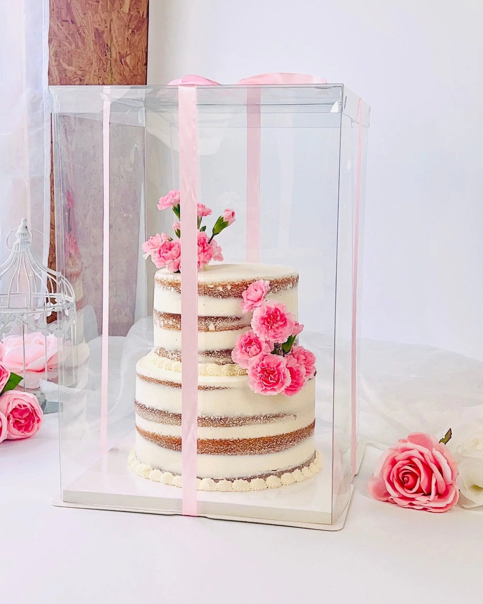 4 Tier Extra Tall Clear Cake Box With Ribbon - 13"L x 13"W x 19.5"H - S13195Sweet Degrees Kitchen