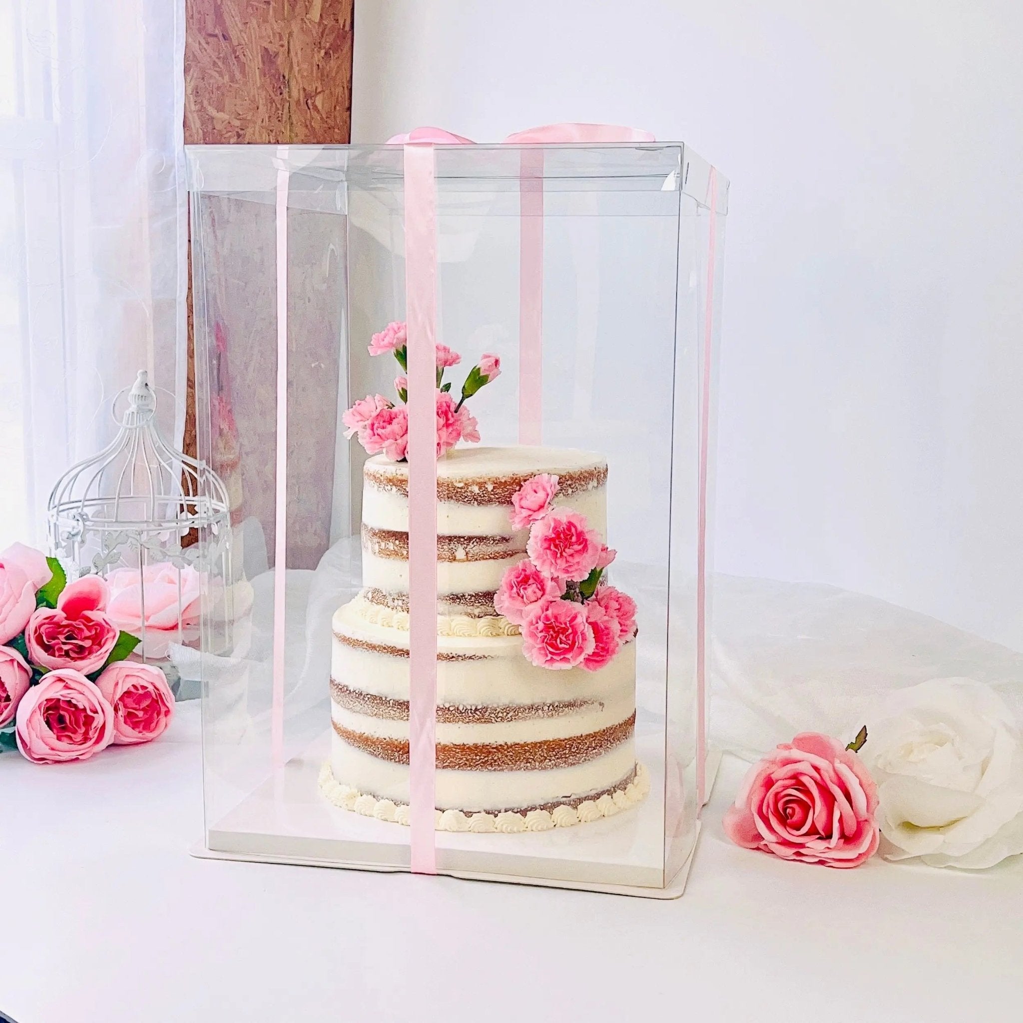 4 Tier Extra Tall Clear Cake Box With Ribbon - 13"L x 13"W x 19.5"H - S13195Sweet Degrees Kitchen