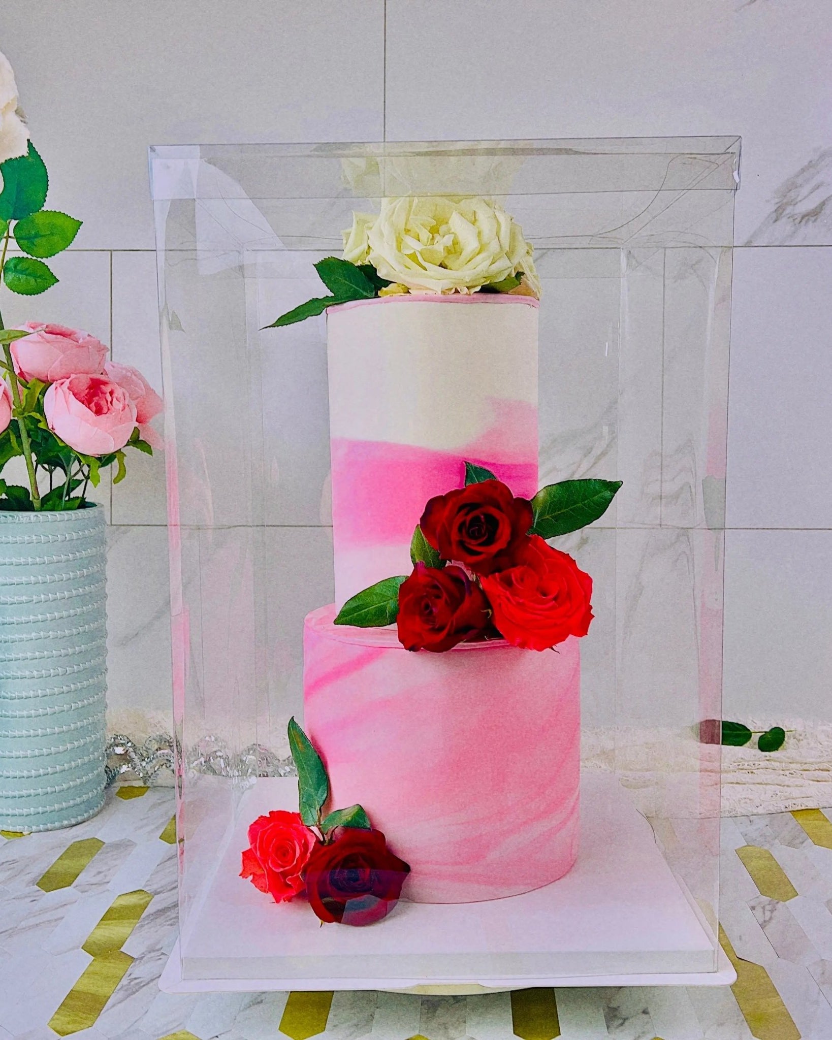 4 Tier Extra Tall Clear Cake Box With Ribbon - 13"L x 13"W x 19.5"H - S13195Sweet Degrees Kitchen