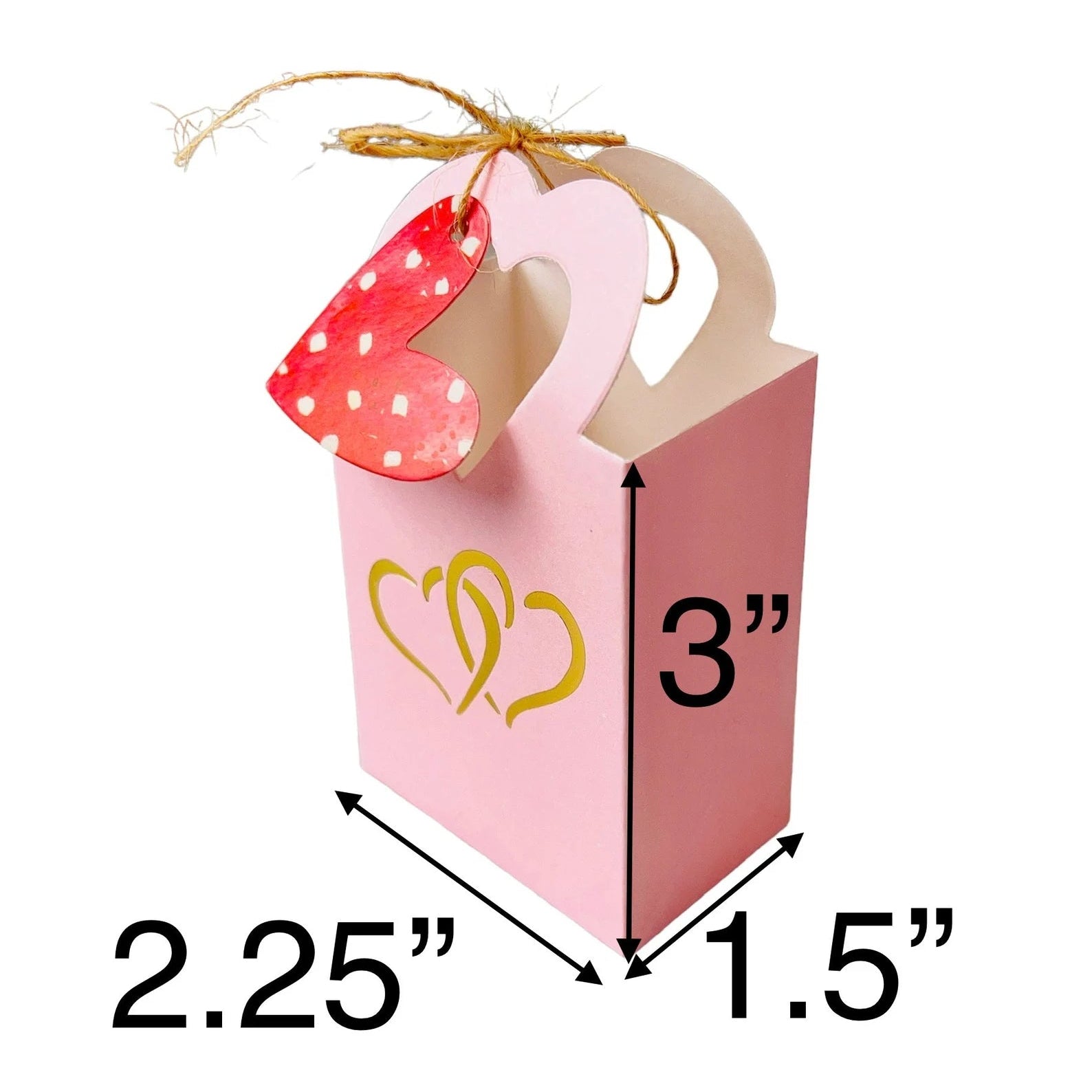 50 PCs Pink Double Hearts Favor Boxes With Tags -
