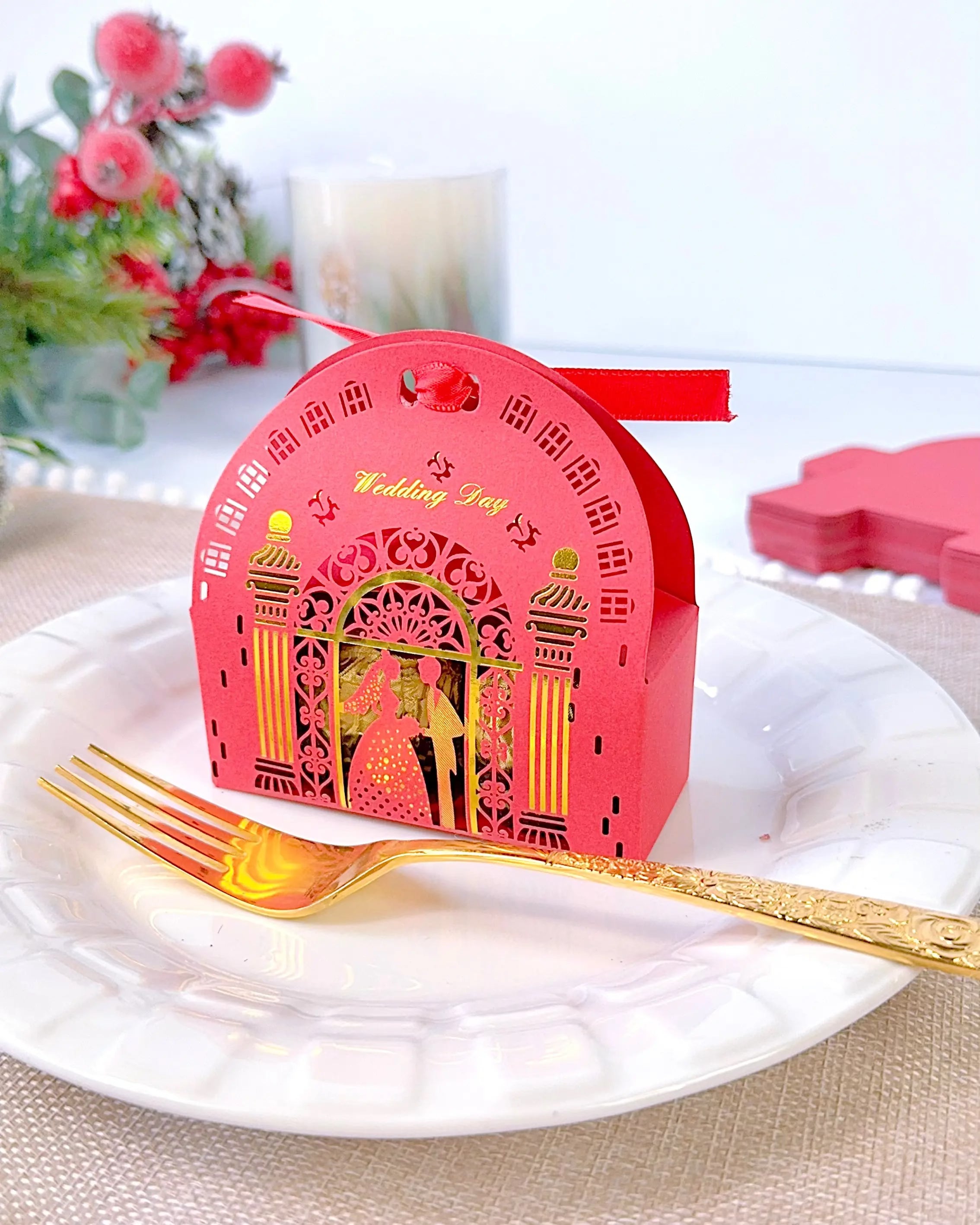 Chinese Red Wedding Favor Boxes with Tassel 50 Pcs Sweet Degrees Kitchen