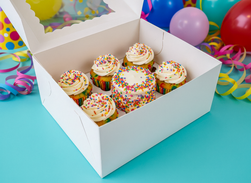 Cake and Cupcake Bento Box with Clear Lid - 1 Cake & 5 Cupcakes - cakecupake5 Cupcake boxes