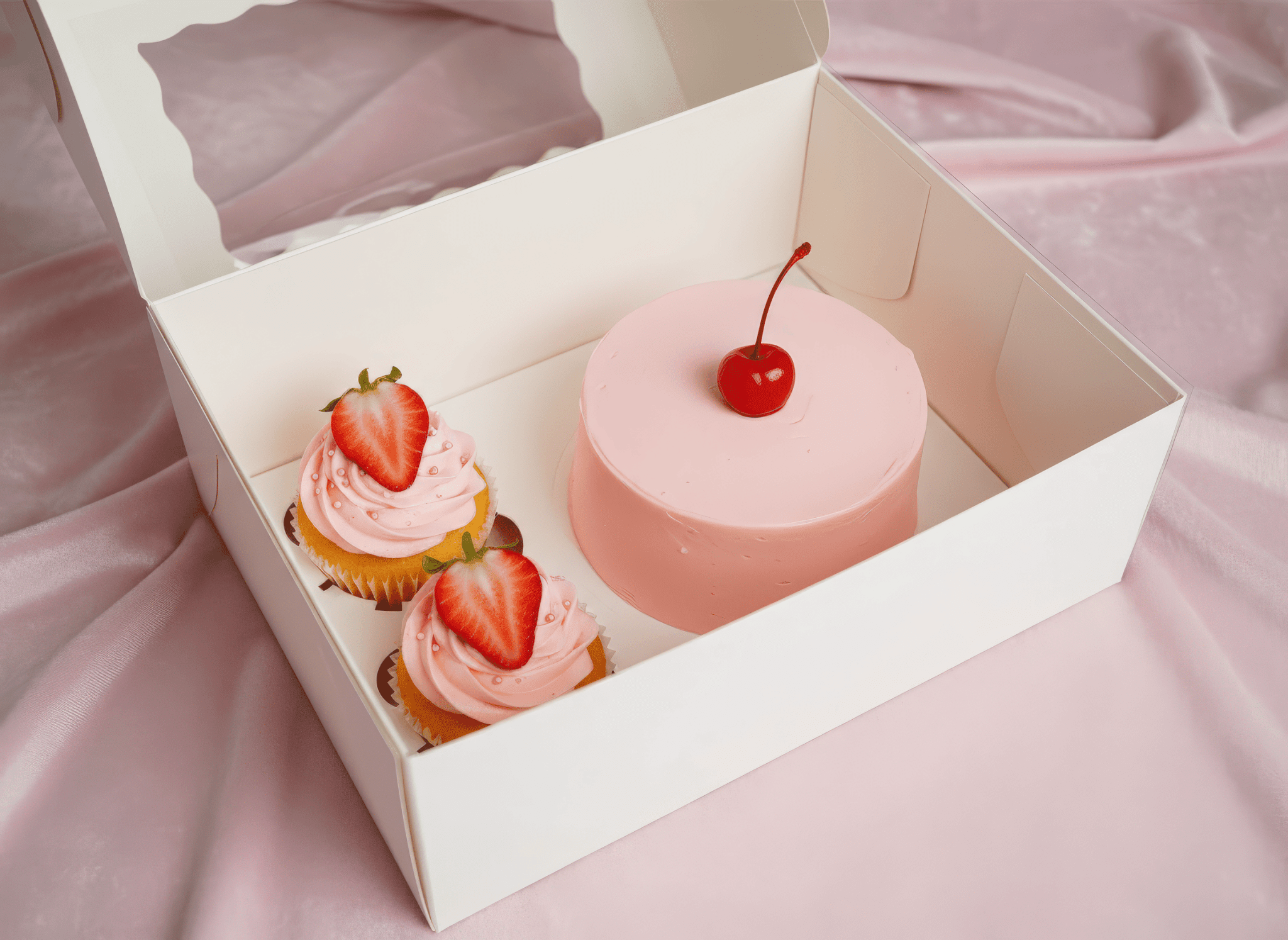 Cake and Cupcake Bento Boxes with Clear Lid - 1 Cake & 2 Cupcakes - Cupcake boxes