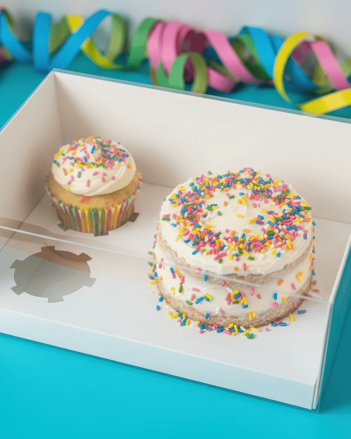 Cake and Cupcake Bento Boxes with Clear Lid - 1 Cake & 2 Cupcakes - Cupcake boxes