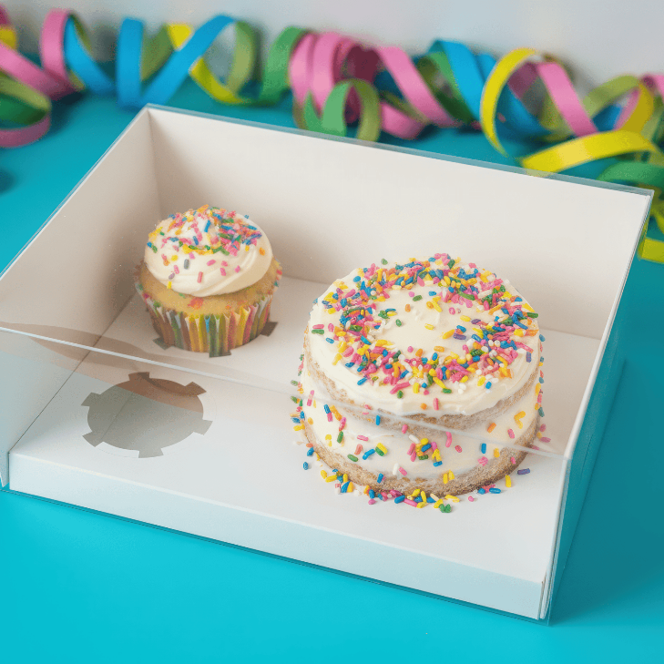 Cake and Cupcake Bento Boxes with Clear Lid - 1 Cake & 2 Cupcakes - Cupcake boxes