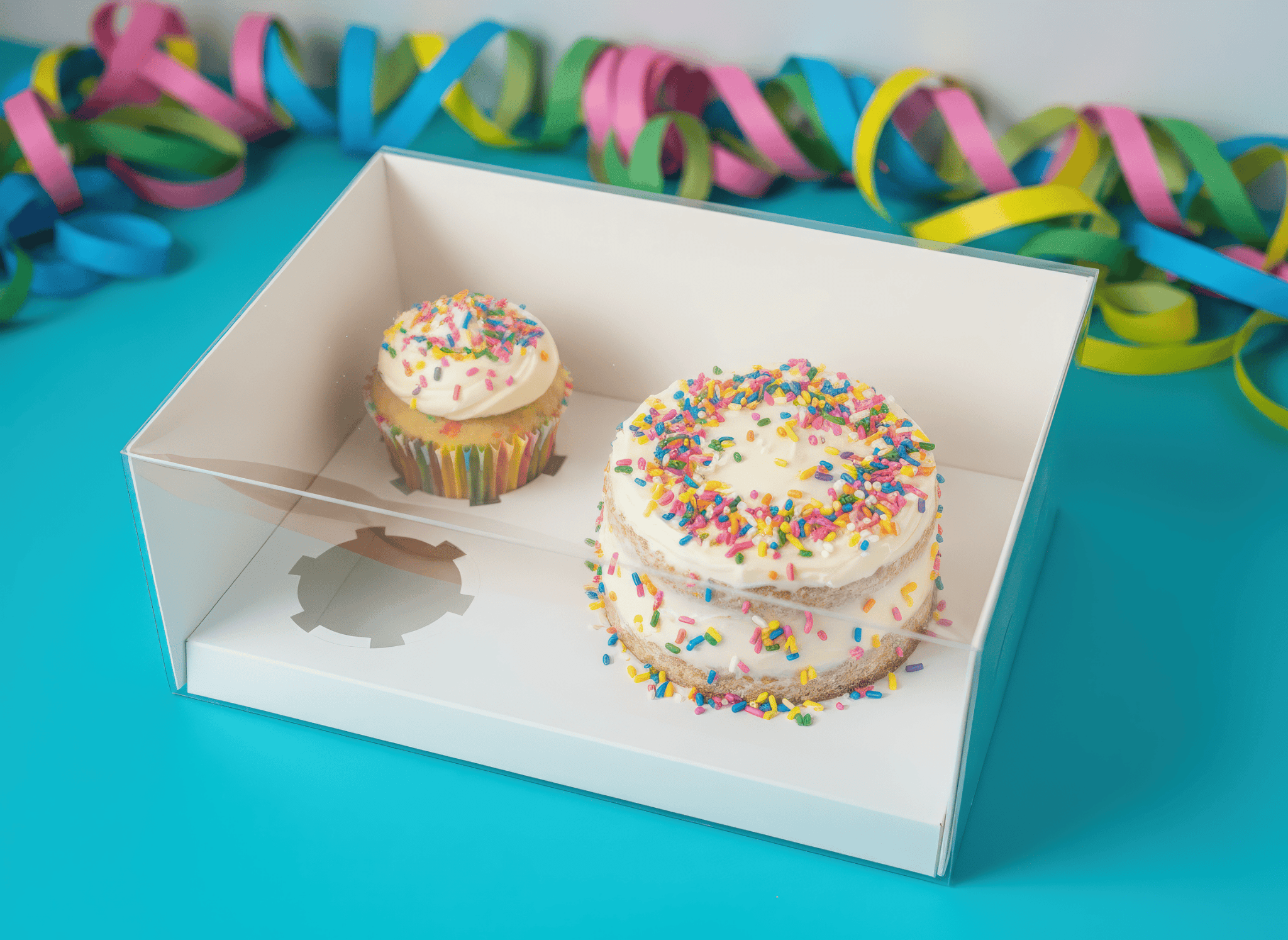 Cake and Cupcake Bento Boxes with Clear Lid - 1 Cake & 2 Cupcakes - Cupcake boxes