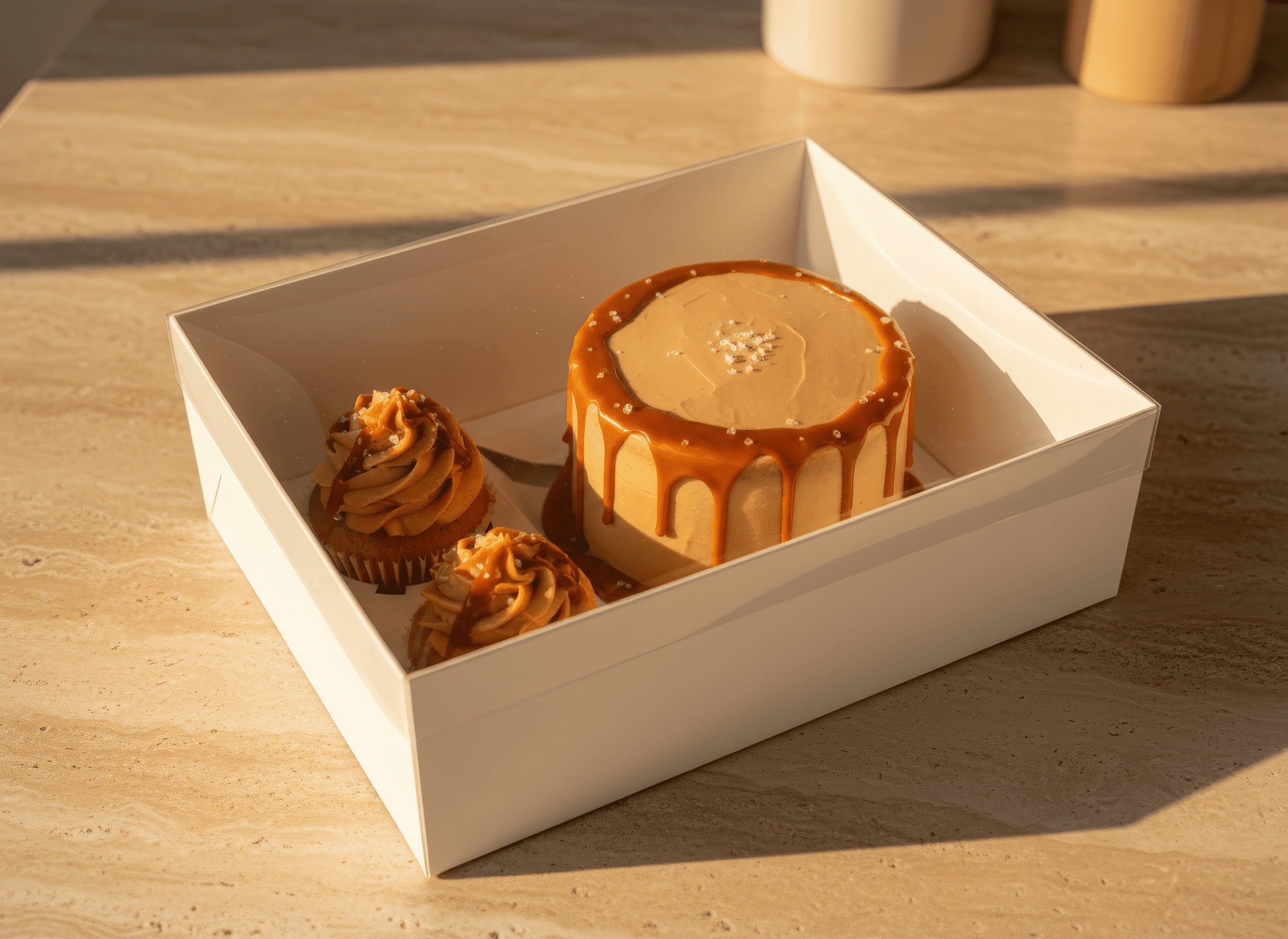 Cake and Cupcake Bento Boxes with Clear Lid - 1 Cake & 2 Cupcakes - Cupcake boxes