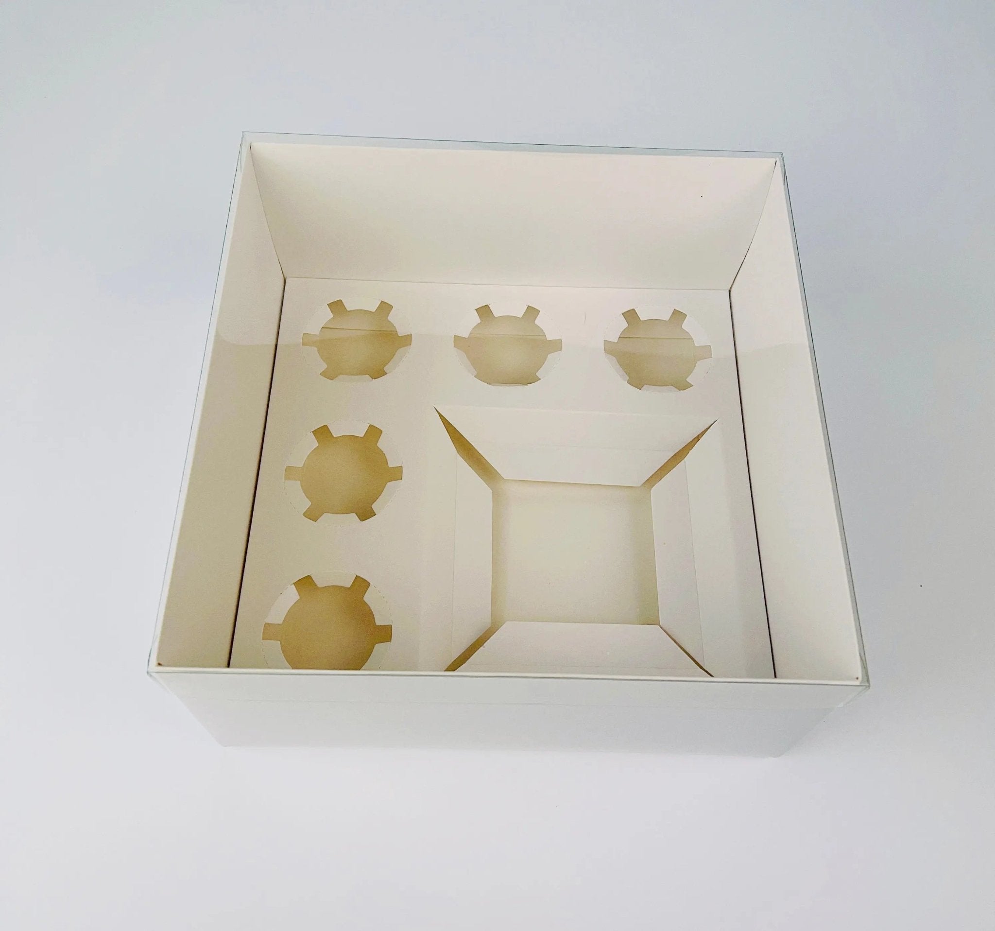 Cake and Cupcake Bento Box Clear Lid 1 Cake and 5 Cupcakes - cakecupake5 Cupcake boxes