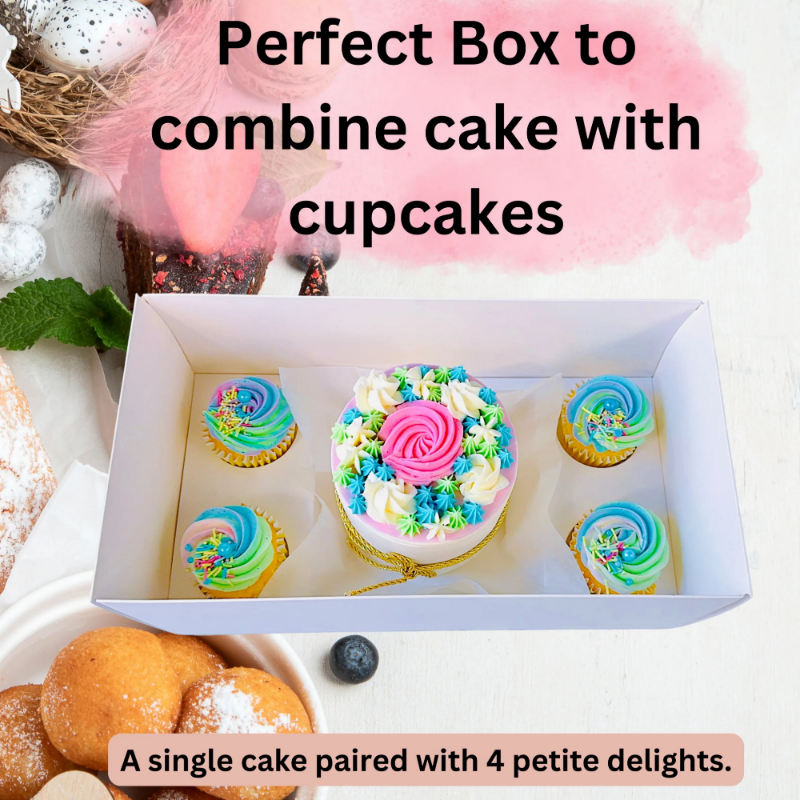 Cake and Cupcakes Bento Boxes With White Wax Paper and 4 Cupcake Holes - Cupcake boxes