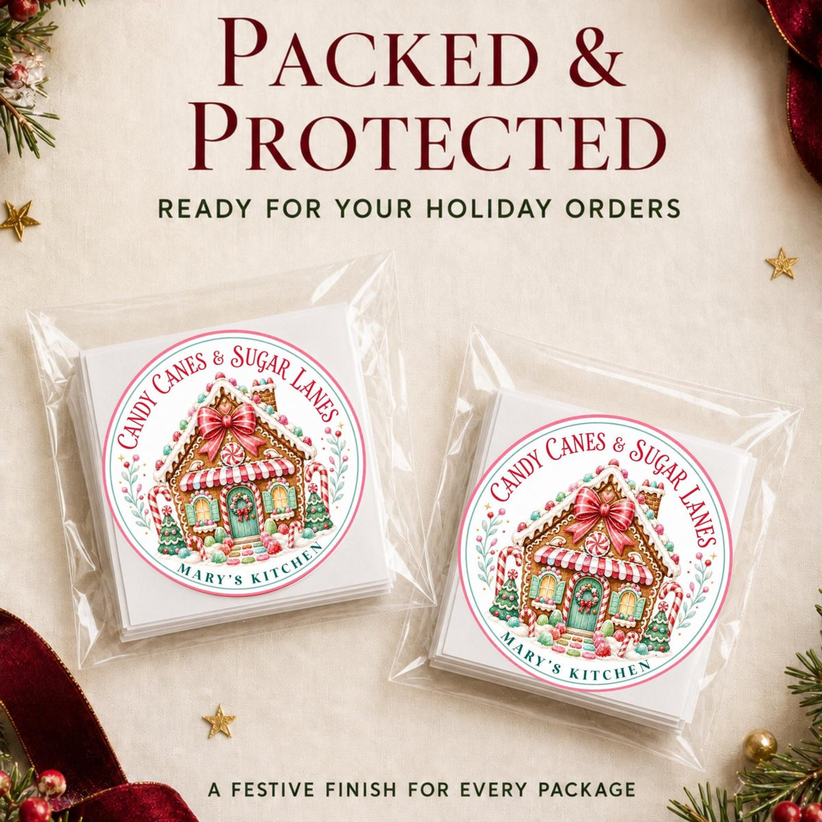 Personalized Christmas Bakery Labels, Round Holiday Treat Packaging Stickers, Custom Cookie Box Seals, Matte or Glossy