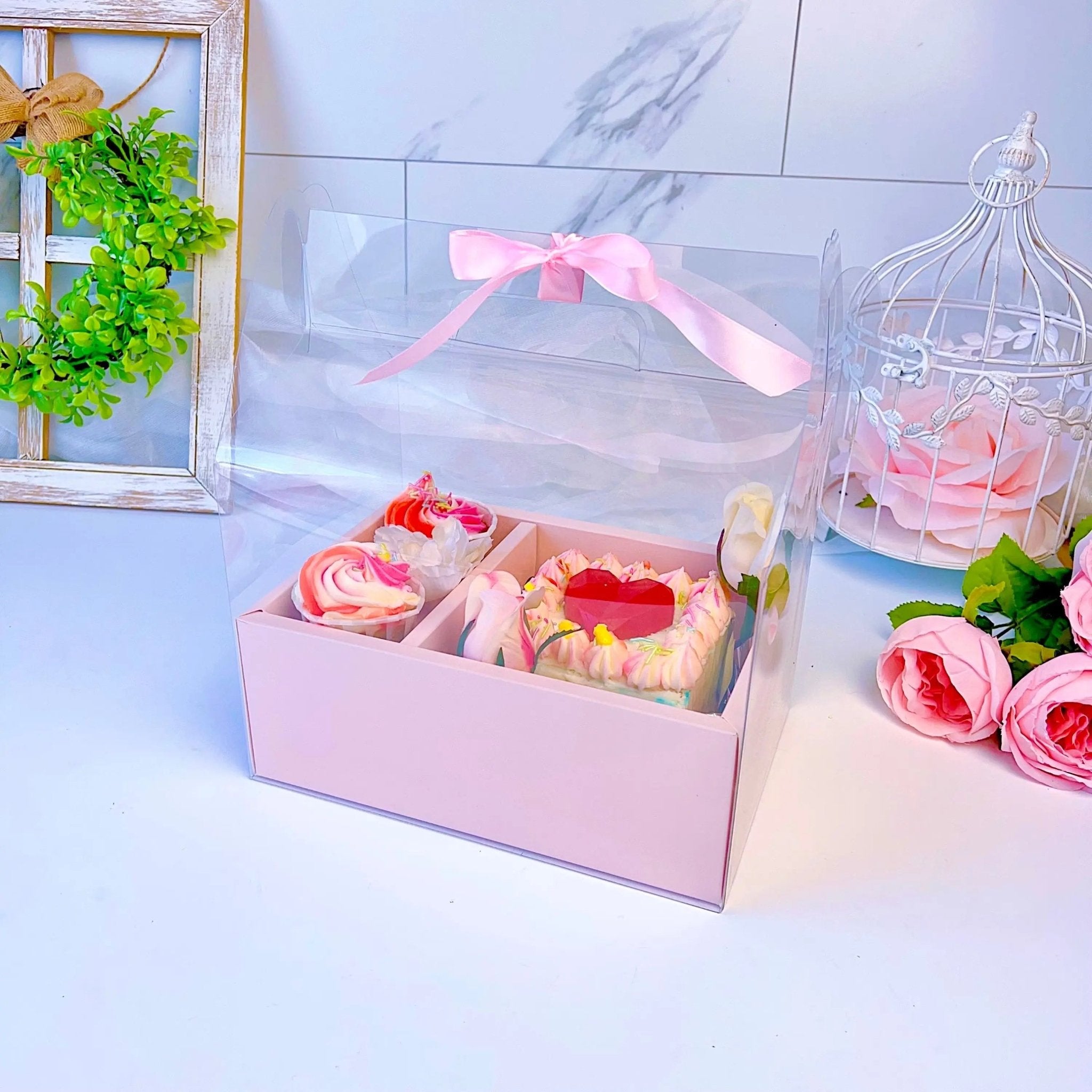 Clear Cake Flower Box with Handle - Gift box - YFCB Gift Boxes & Tins