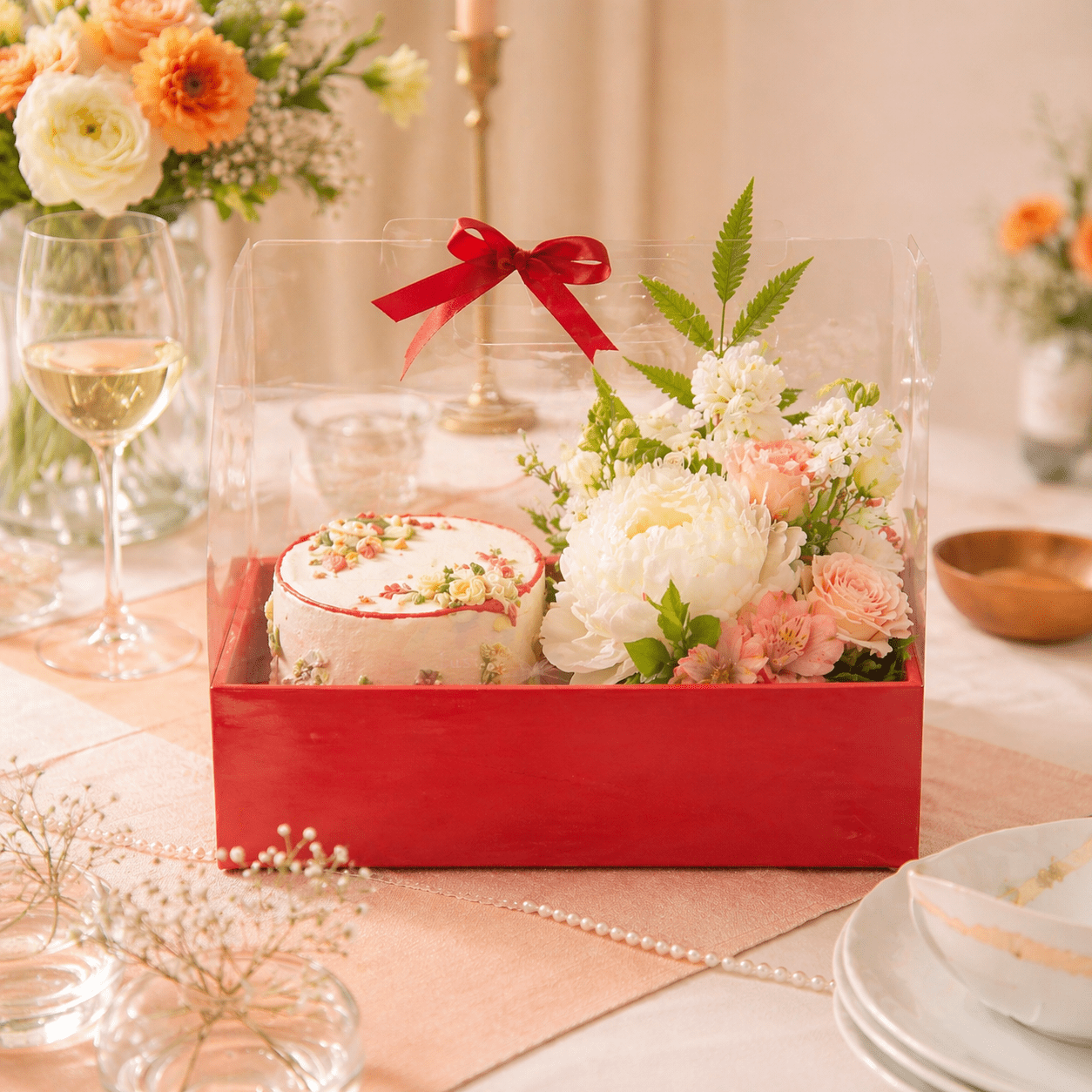 Clear Flower Bento Cake Box with Handle - variant_product_type