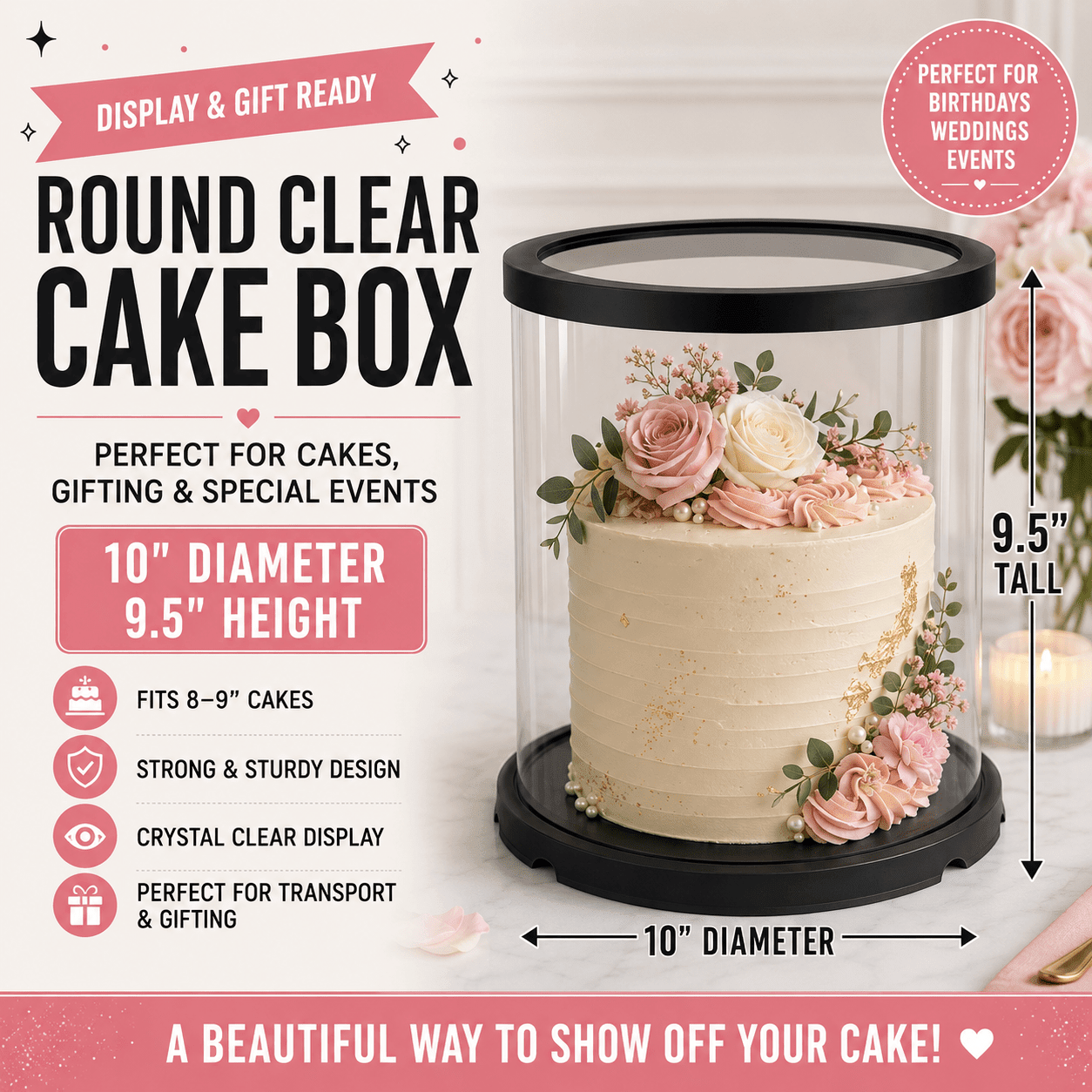 Clear Round Cake Box 10 x 9.5 for Decorated Cakes & Events - variant_product_type