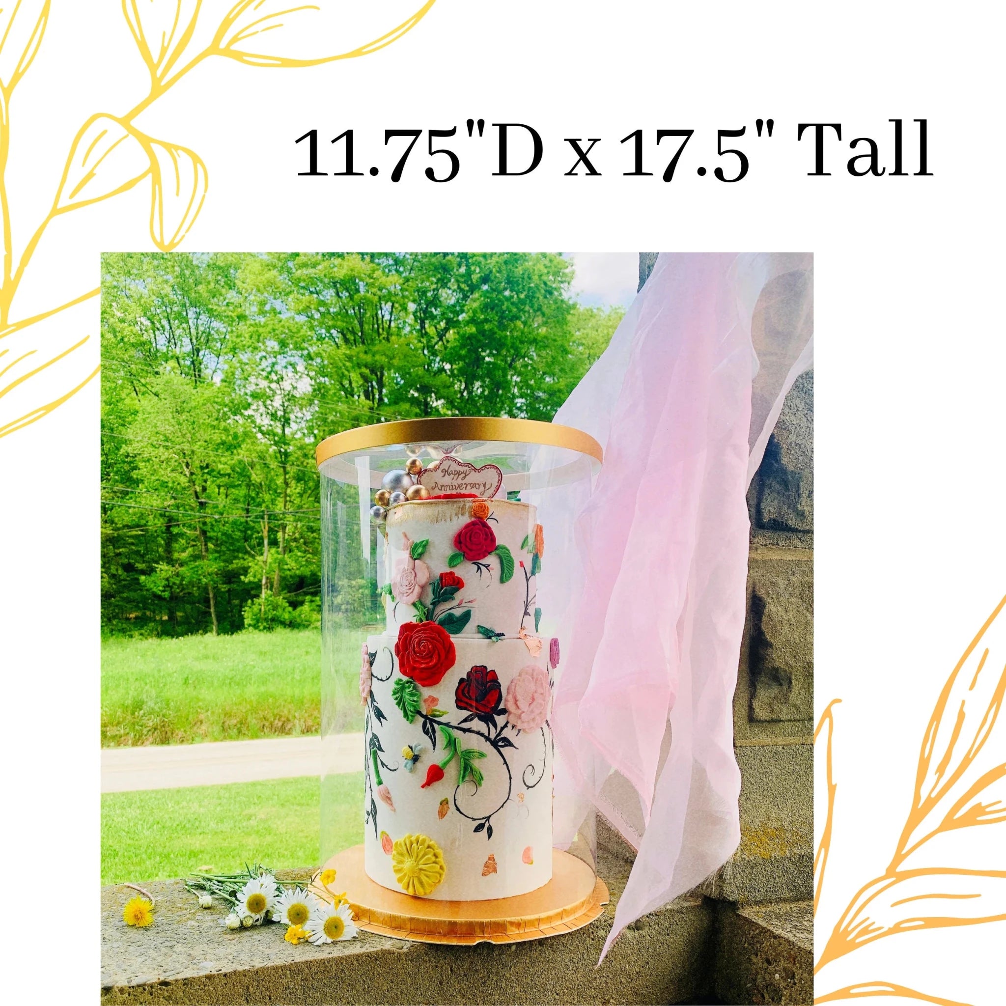 Extra Tall Clear Cake Box 11.75" x 17.75" - Round Cake Container with Lid for Tiered Cakes, Wedding Cakes & Tall Desserts - Round cake box