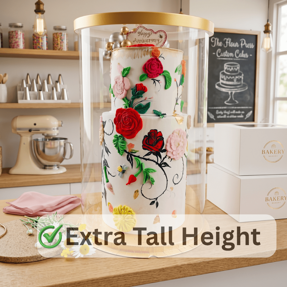 Extra Tall Clear Round Cake Box 11.75 x 17.5 with Gold Base and Lid - variant_product_type