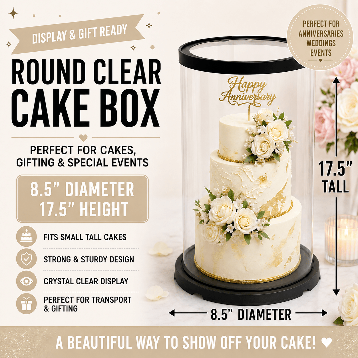 Extra Tall Clear Round Cake Box 8.5 x 17.5 for Tiered Cakes & Toppers - variant_product_type