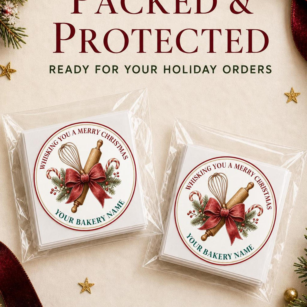 Personalized Labels for Christmas Cookie Boxes, Red Green Holiday Bakery Packaging, Round Stickers, Homemade With Love Gift