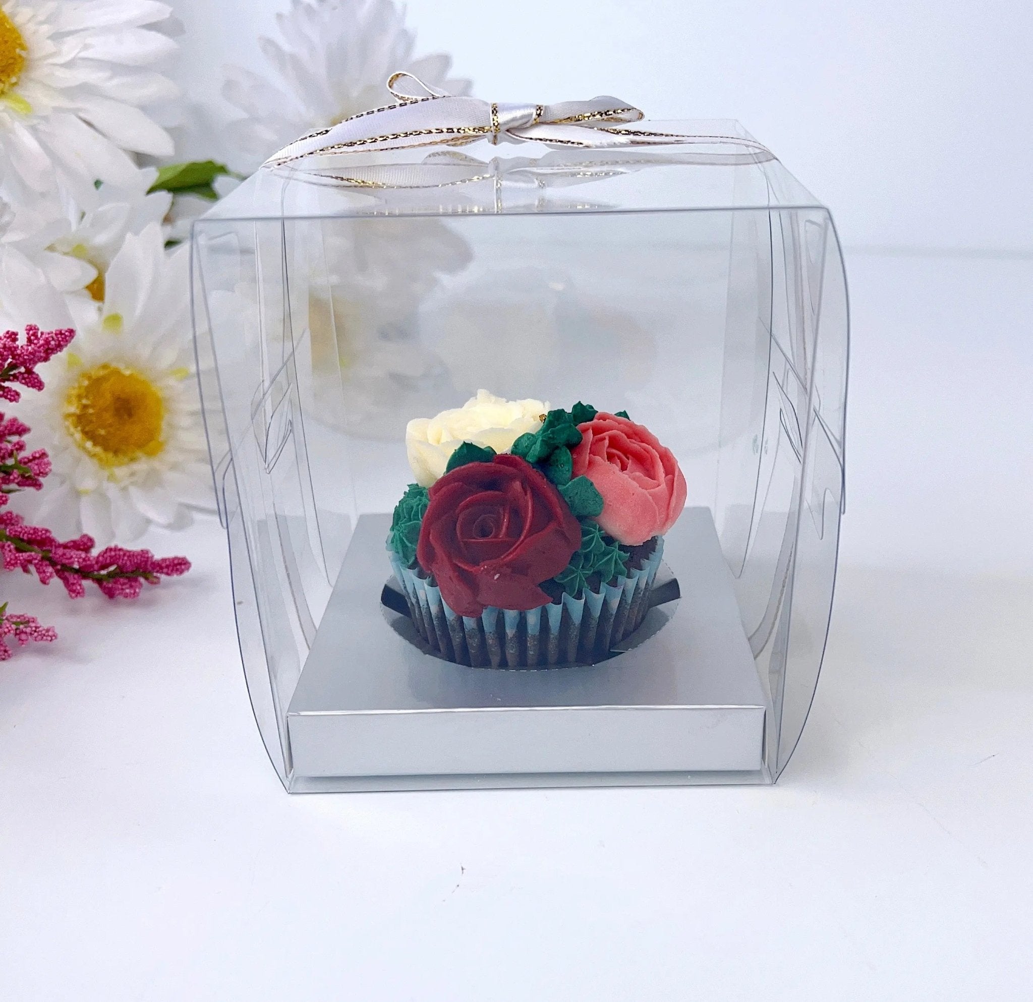 Individual Clear Cupcake Boxes With Ribbon 20 Sets - cupcakeb1 Cupcake boxes