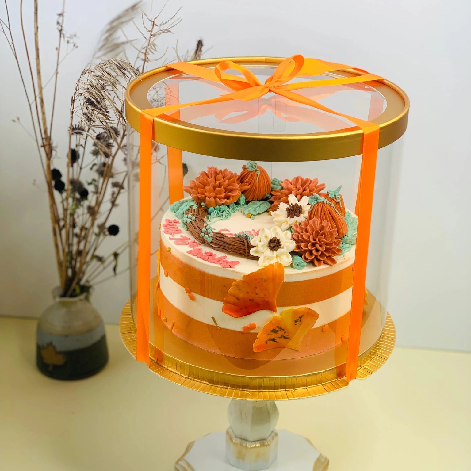 Large Round Tall Gold Clear Cake Box - 11.75" D x 13.5" H - Clear Cake Boxes for Tiered Cakes - Gold Clear Gift Box - Round cake box