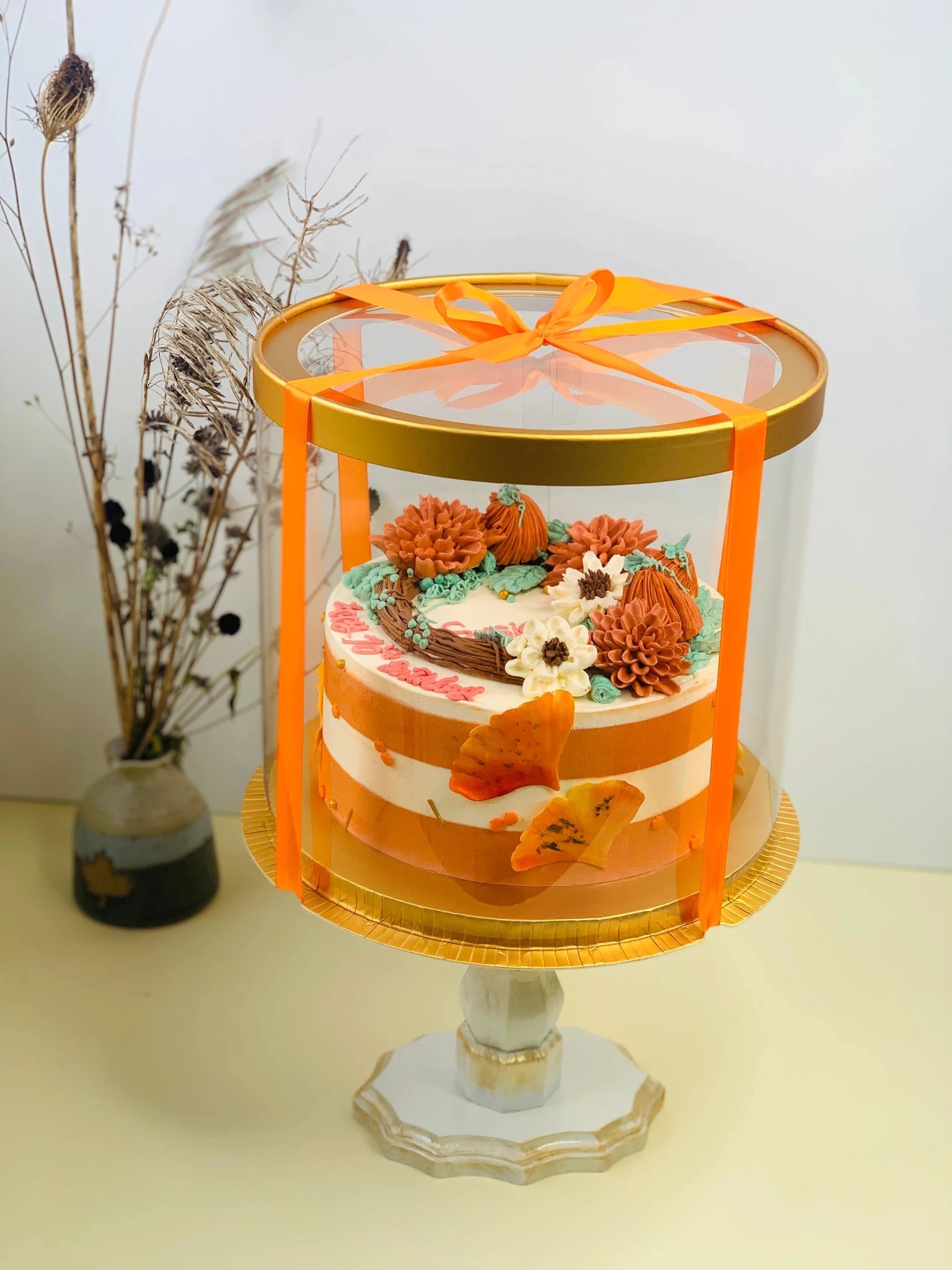 Large Round Tall Gold Clear Cake Box - 11.75" D x 13.5" H - Clear Cake Boxes for Tiered Cakes - Gold Clear Gift Box
