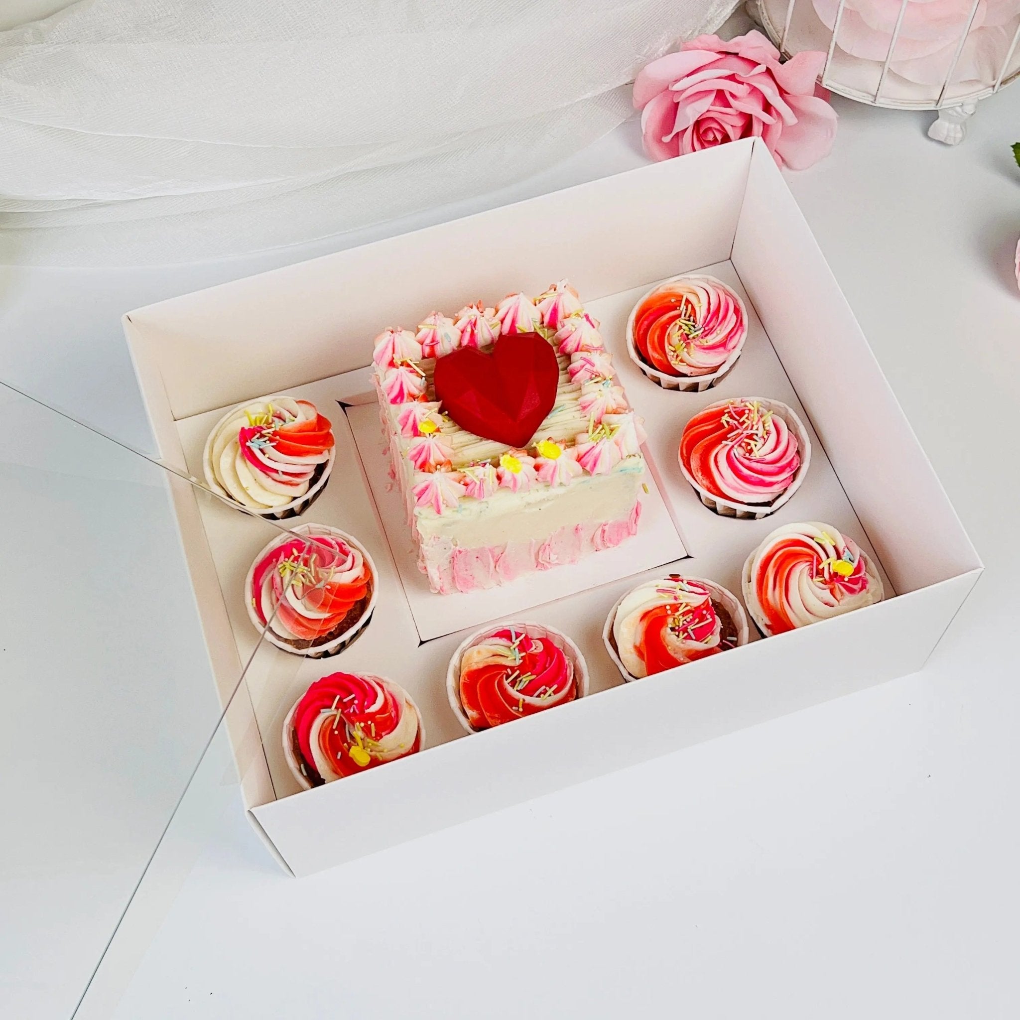 Mini Cake and Cupcakes Bento Boxes With Clear Lid and 8 Cupcake Holes - Sweet Degrees Kitchen