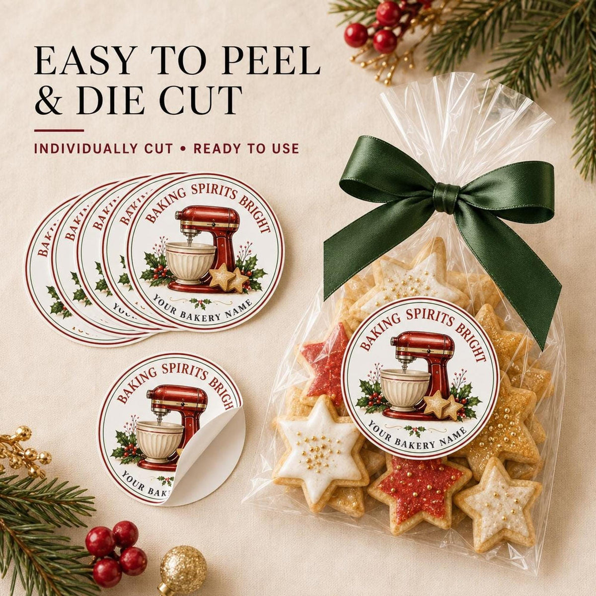 Personalized Christmas Baking Stickers, From the Kitchen of Labels, Holiday Baked Goods Packaging Labels, Custom Bakery Stickers