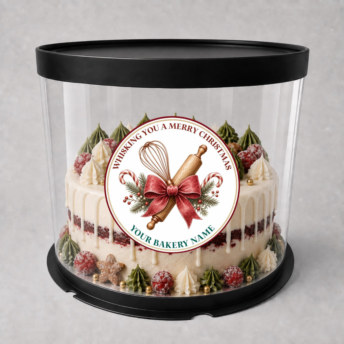 Personalized Labels for Christmas Cookie Boxes, Red Green Holiday Bakery Packaging, Round Stickers, Homemade With Love Gift