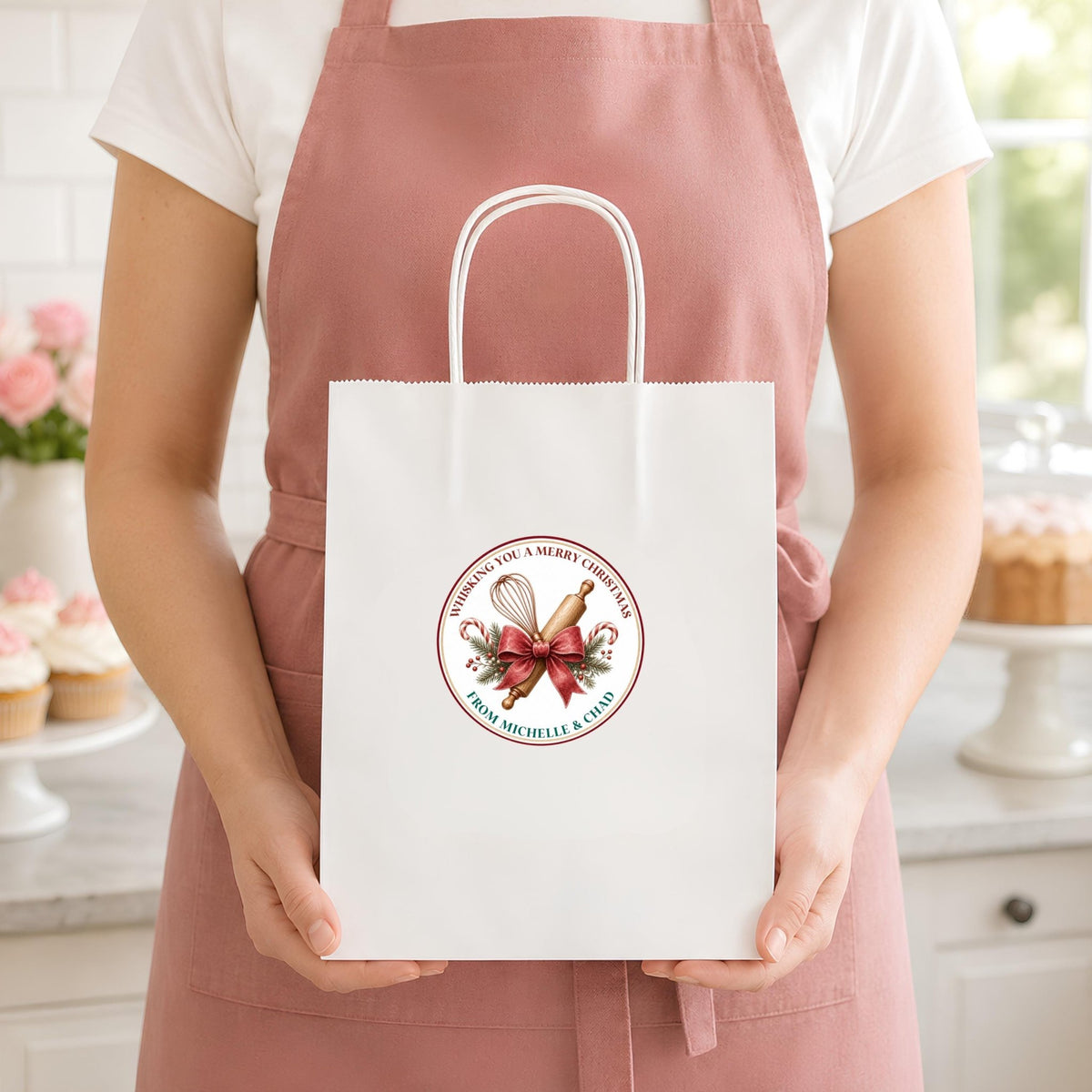Personalized Labels for Christmas Cookie Boxes, Red Green Holiday Bakery Packaging, Round Stickers, Homemade With Love Gift