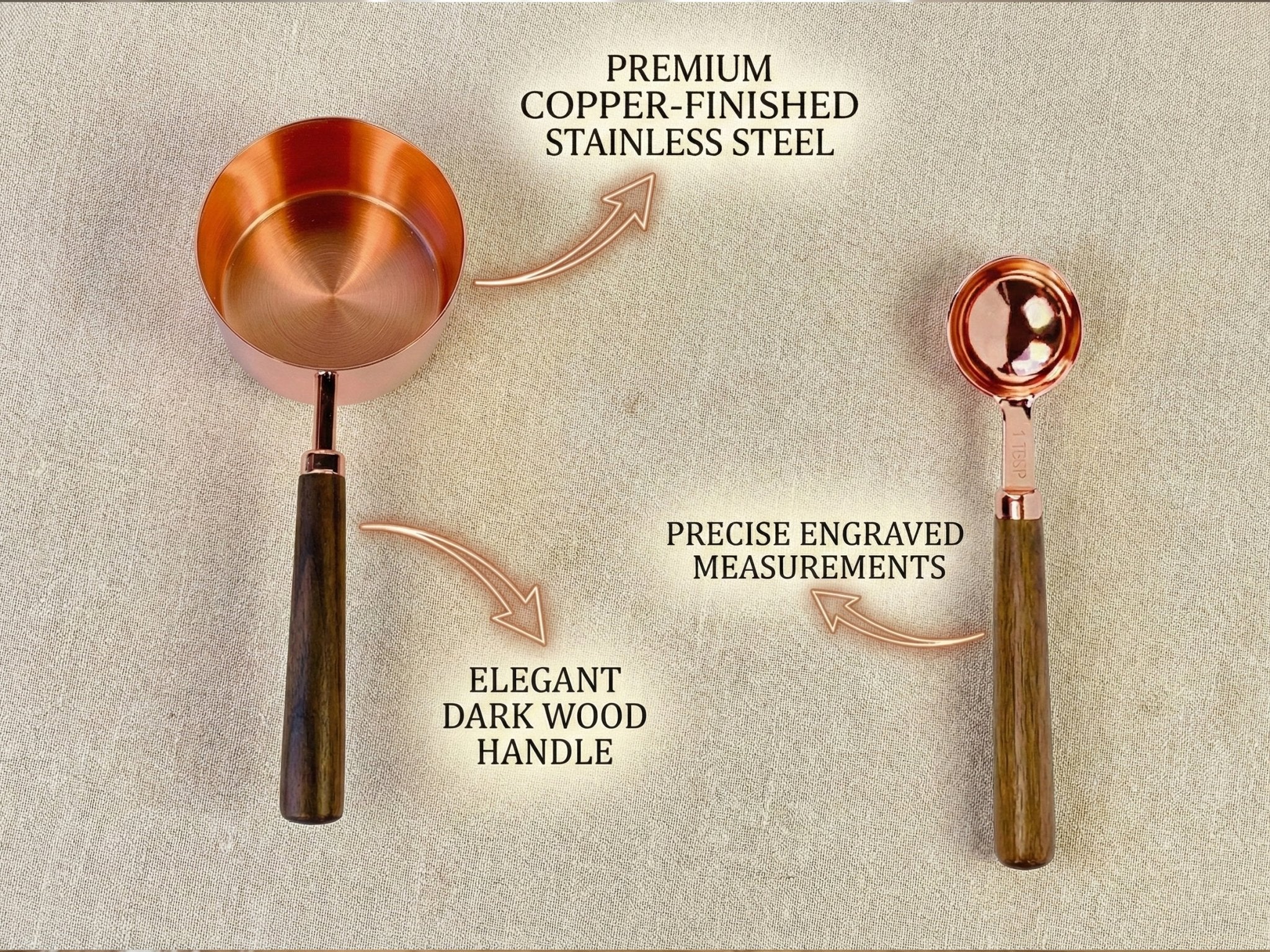 Rose Gold Measuring Cups and Spoons Set 8 Piec - measuring cups and spoons