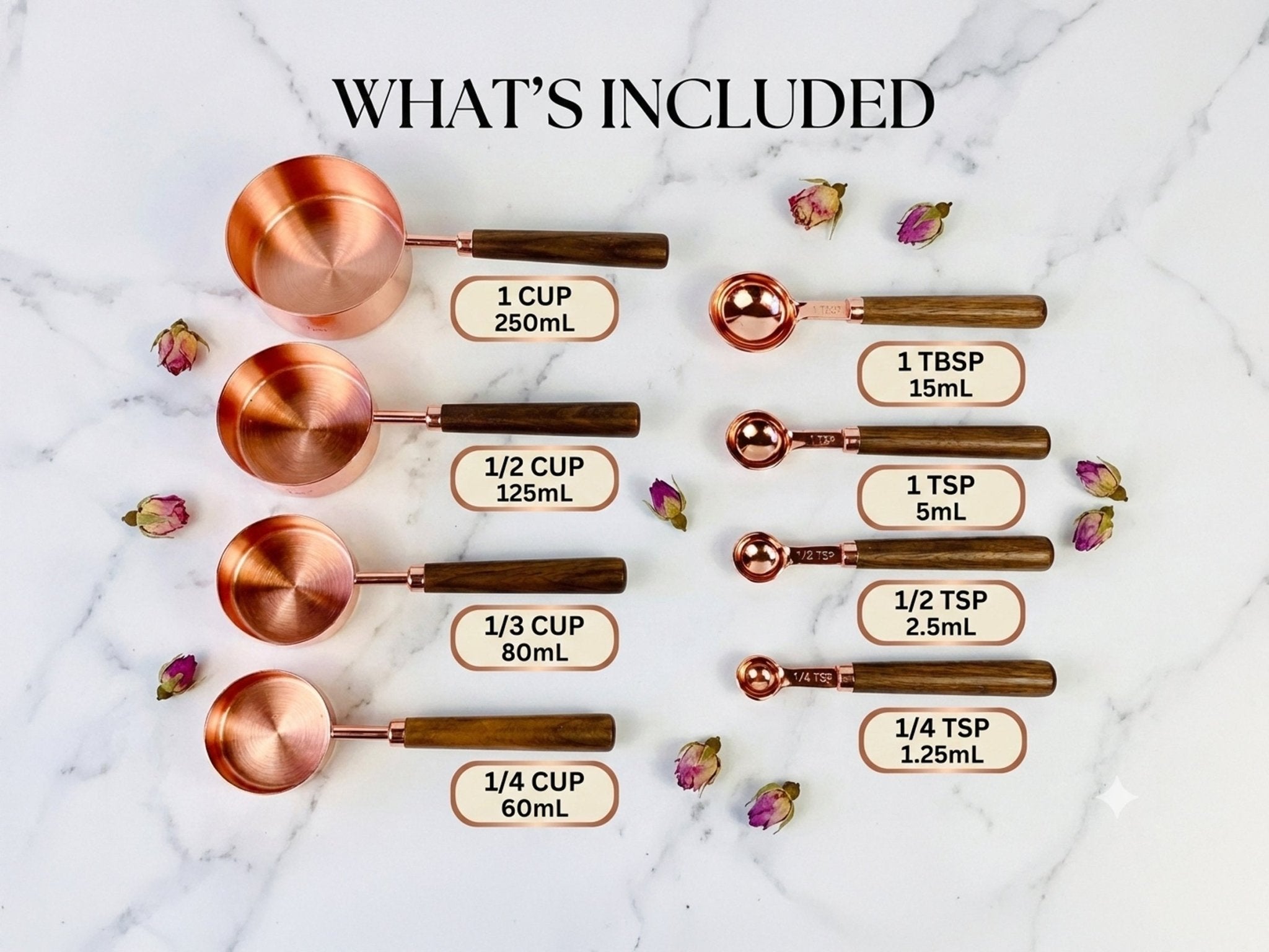 Rose Gold Measuring Cups and Spoons Set 8 Piec - measuring cups and spoons