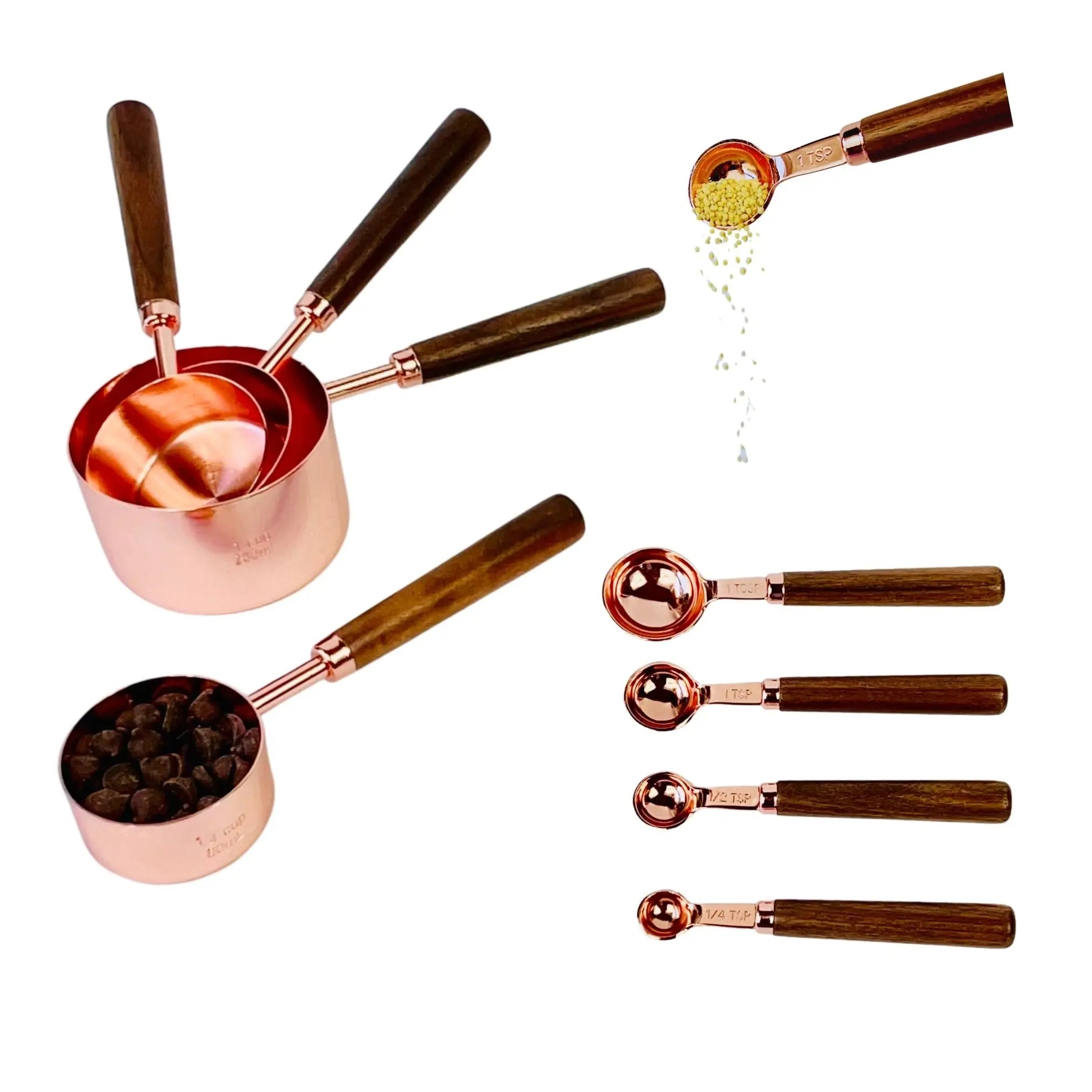 ROSE Gold Stainless Steel Measuring Cups and Spoons Set 8 Pcs - Sweet Degrees Kitchen