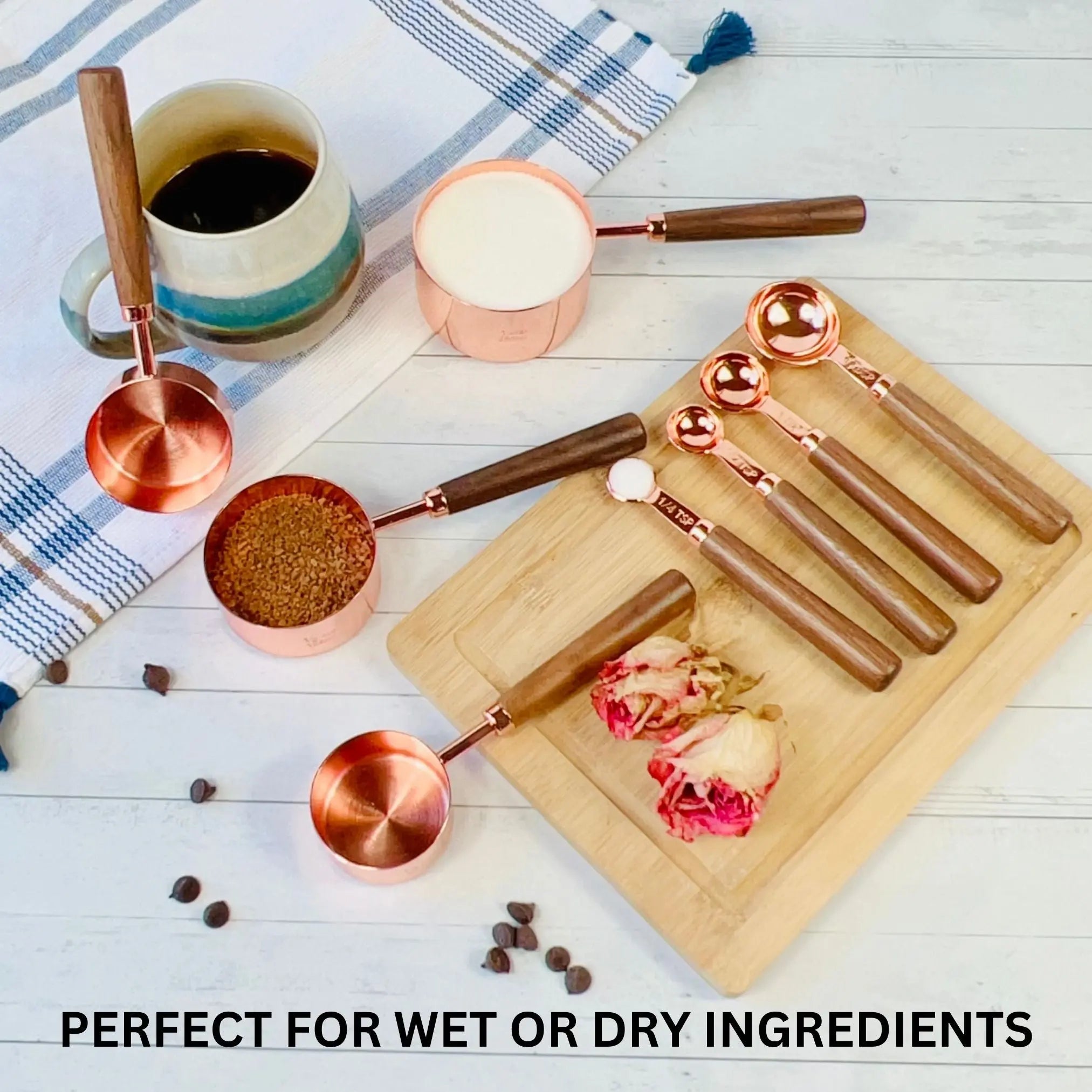 ROSE Gold Stainless Steel Measuring Cups and Spoons Set 8 Pcs - Sweet Degrees Kitchen