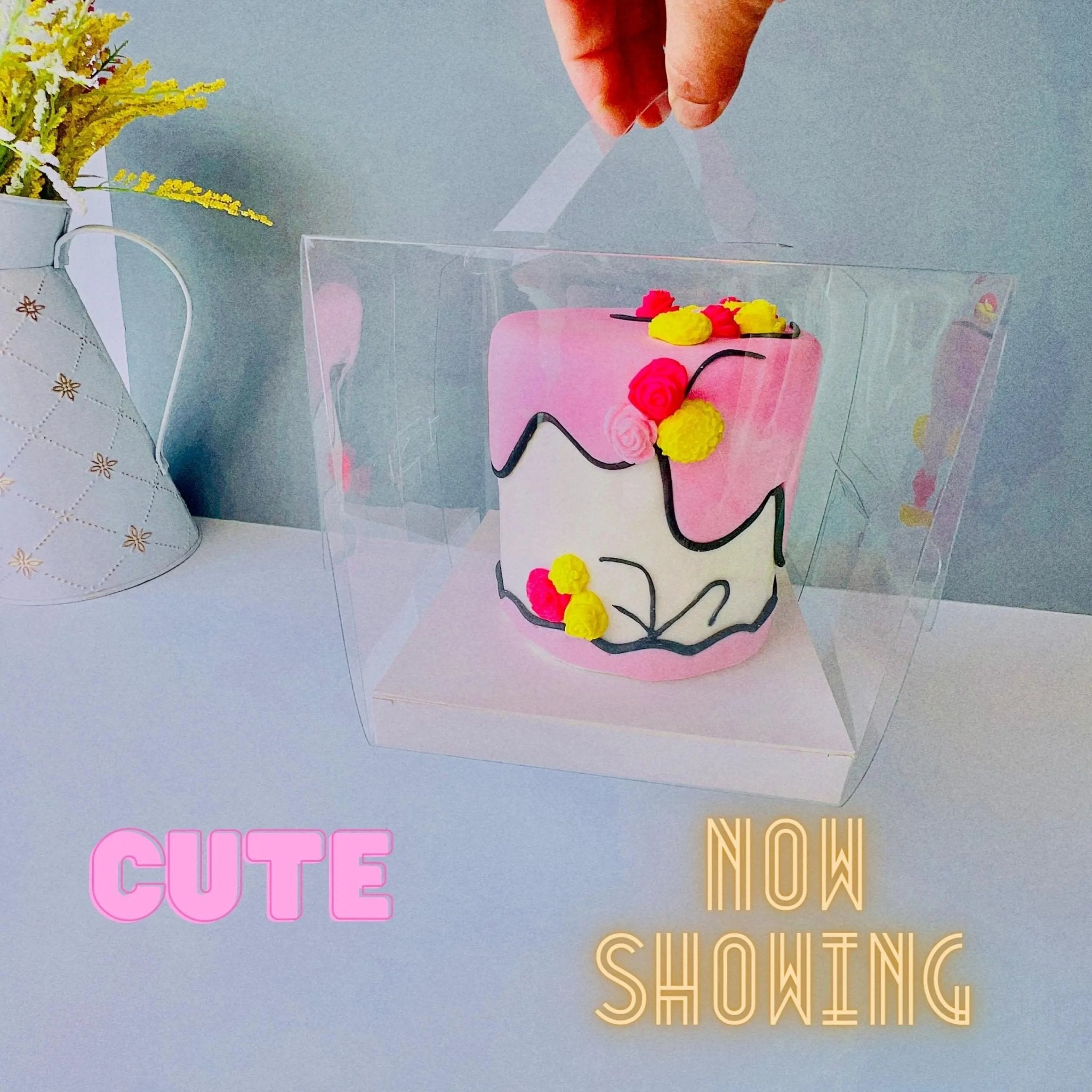 Small Clear Cake Desserts Boxes with Handle - Mini Cake Box 6" x 6" x 6" - S666 Square Cake box