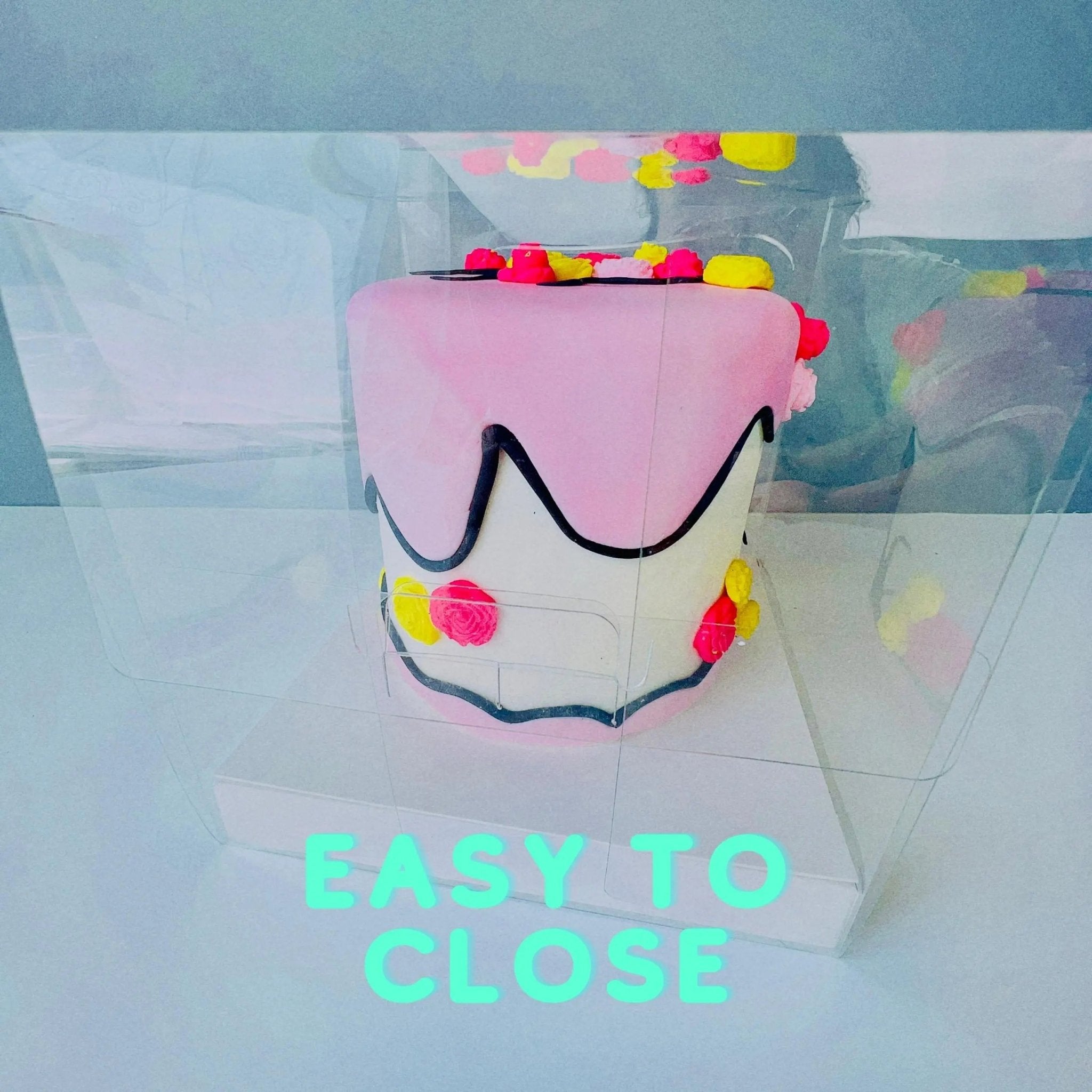 Small Clear Cake Desserts Boxes with Handle - Mini Cake Box 6" x 6" x 6" - Square Cake box