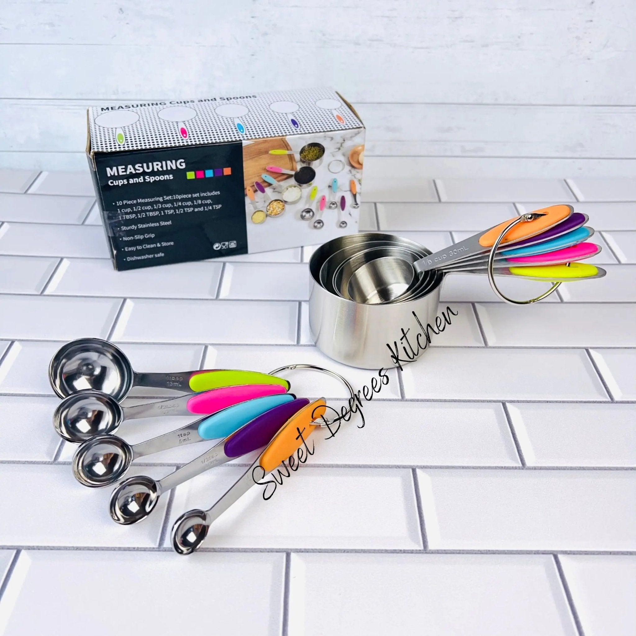 Stainless Steel Measuring Cups and Spoons Set 10 Piece - measuring cups and spoons