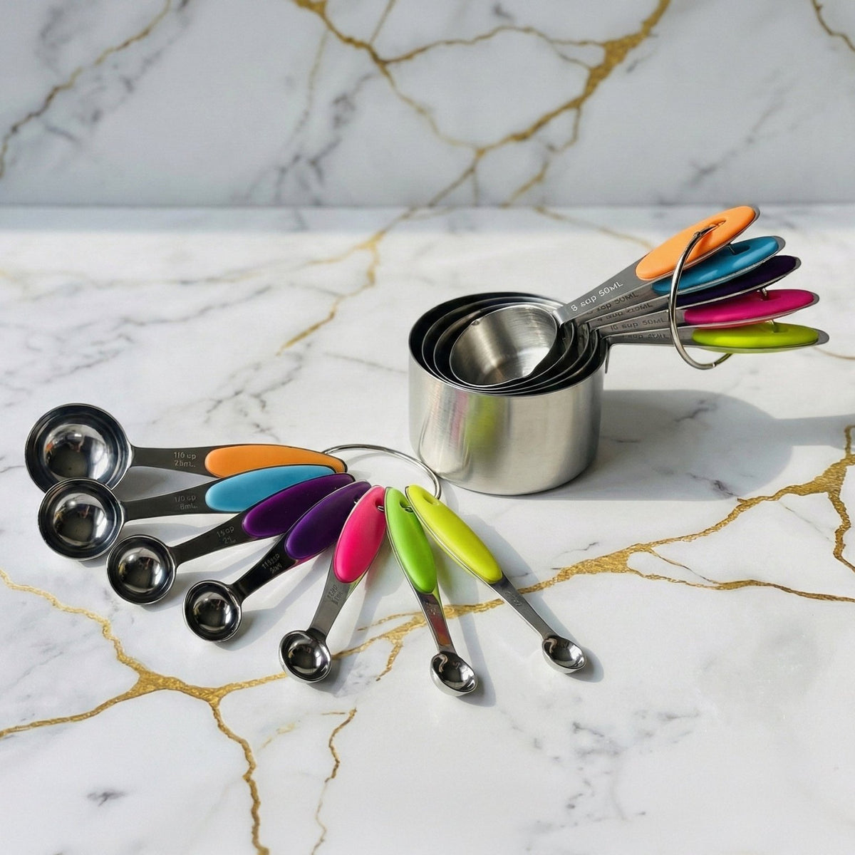 10 Piece Set Stainless Steel Measuring Cups & Spoons – Sweet Degrees ...