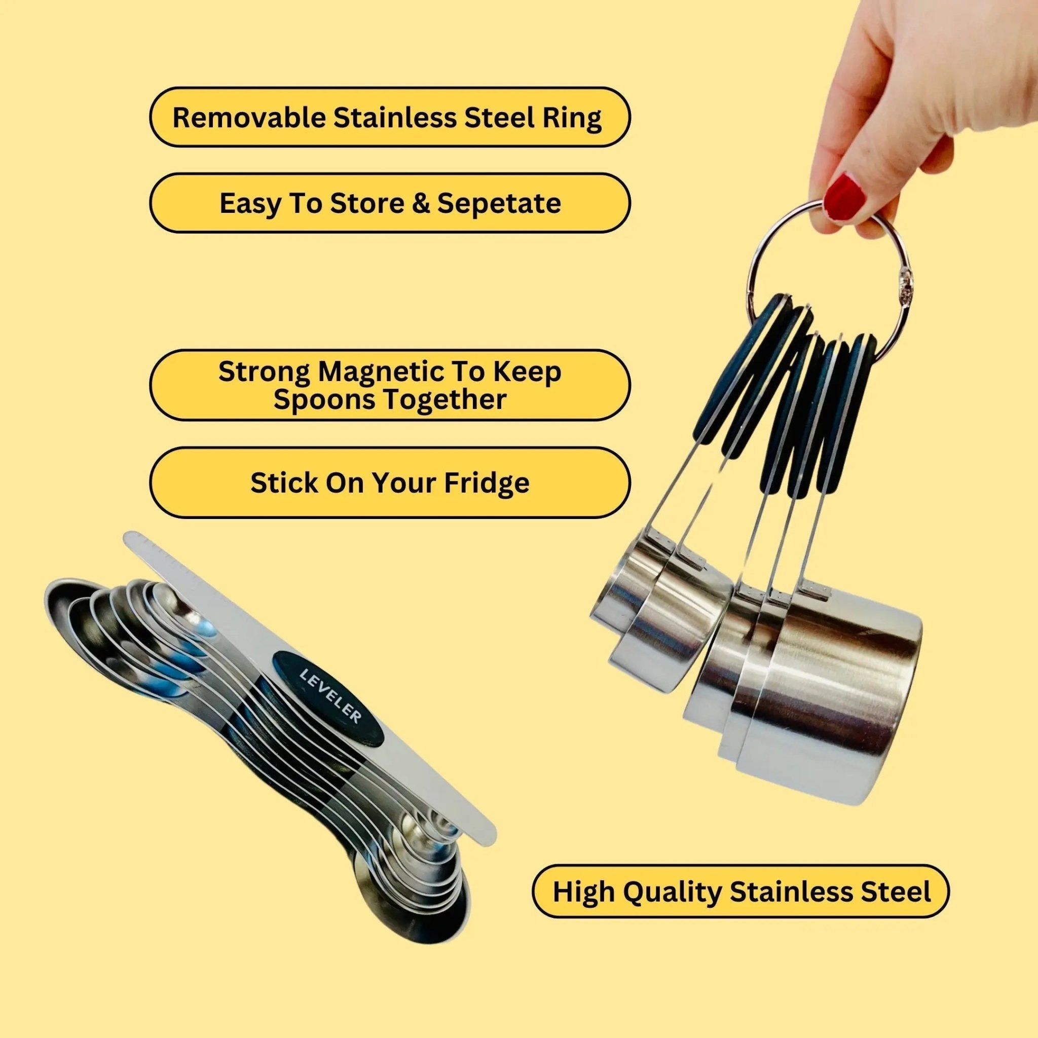 Stainless Steel Measuring Cups Magnetic Measuring Spoons Set 14 Pcs - Sweet Degrees Kitchen