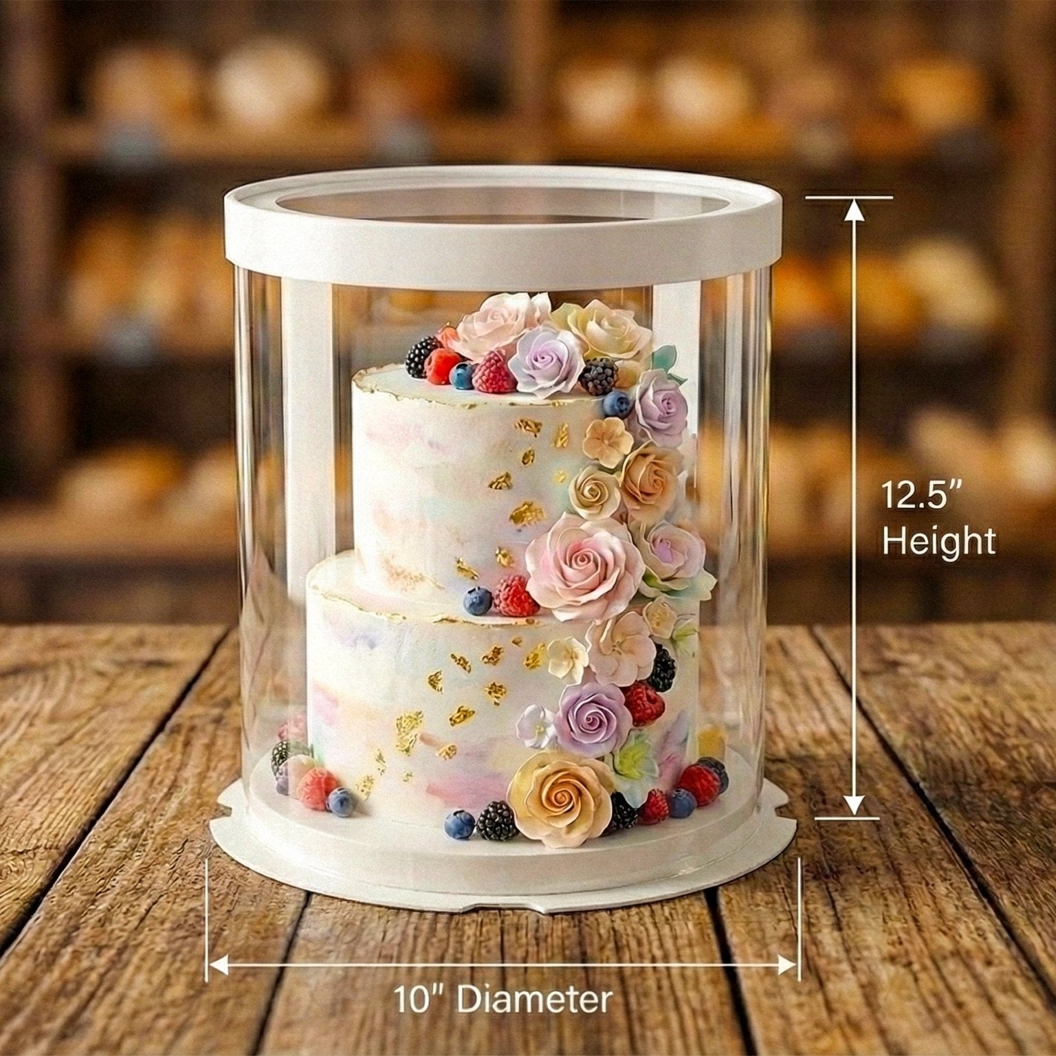 Tall Clear Round Cake Box - 10" D by 12.5" H - Clear Cake Boxes With Window - RW10125 Round cake box