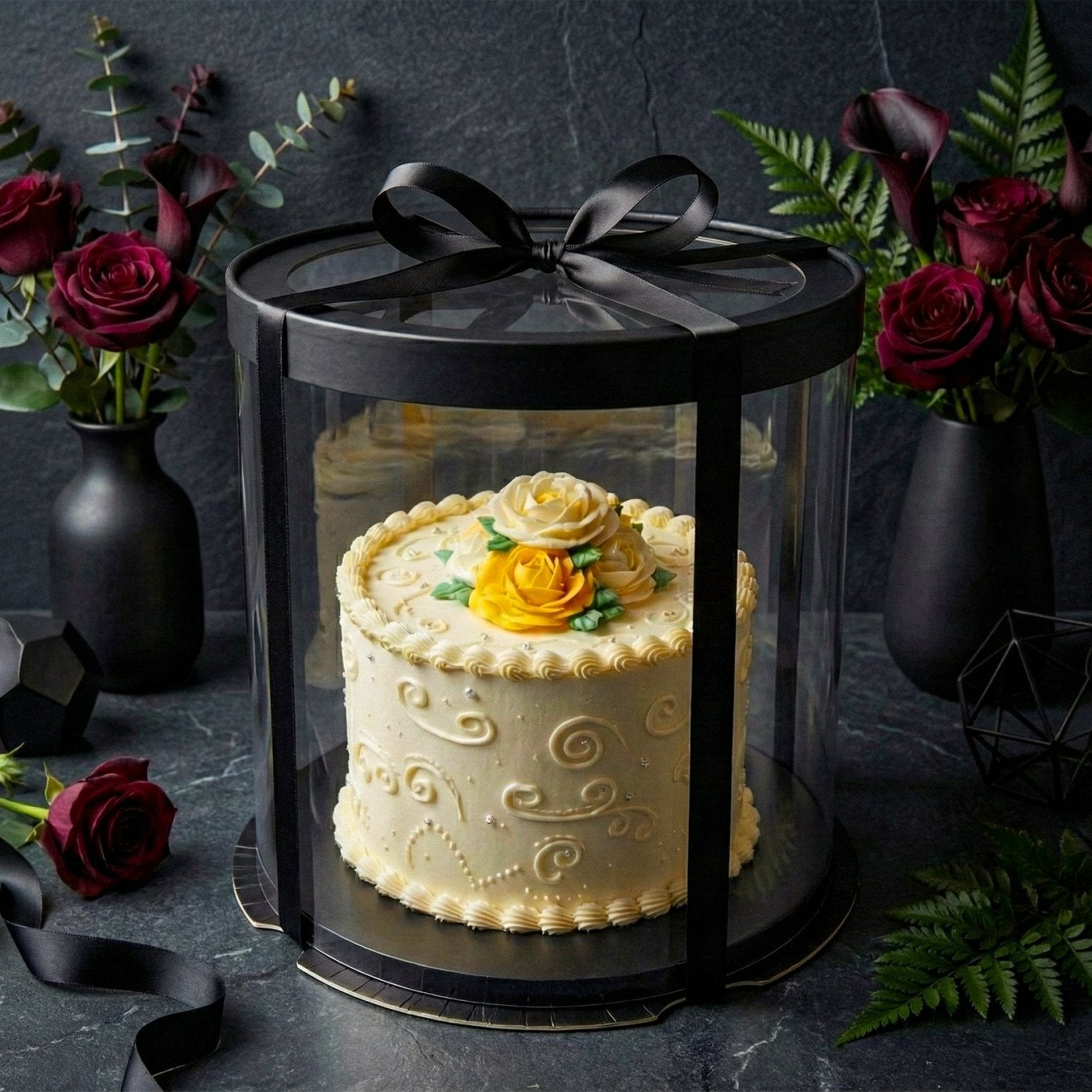 Tall Clear Round Cake Box - 10" D by 12.5" H - Clear Cake Boxes With Window - RB10125 Round cake box