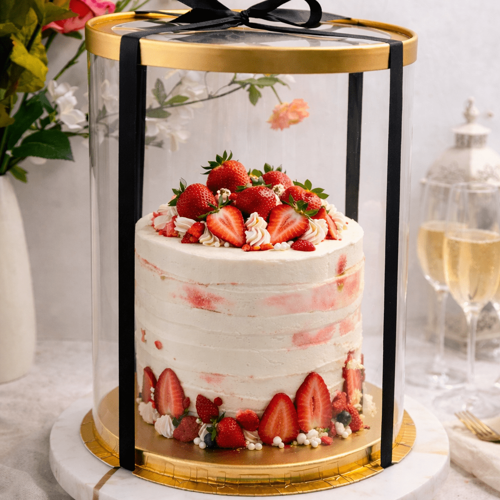 Tall Clear Round Cake Box 10 x 17.5 Gold Base & Lid for Tiered Cakes - variant_product_type