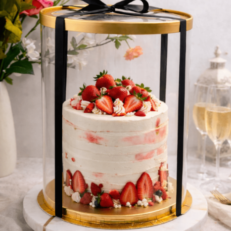 Tall Clear Round Cake Box 10 x 17.5 Gold Base & Lid for Tiered Cakes - variant_product_type