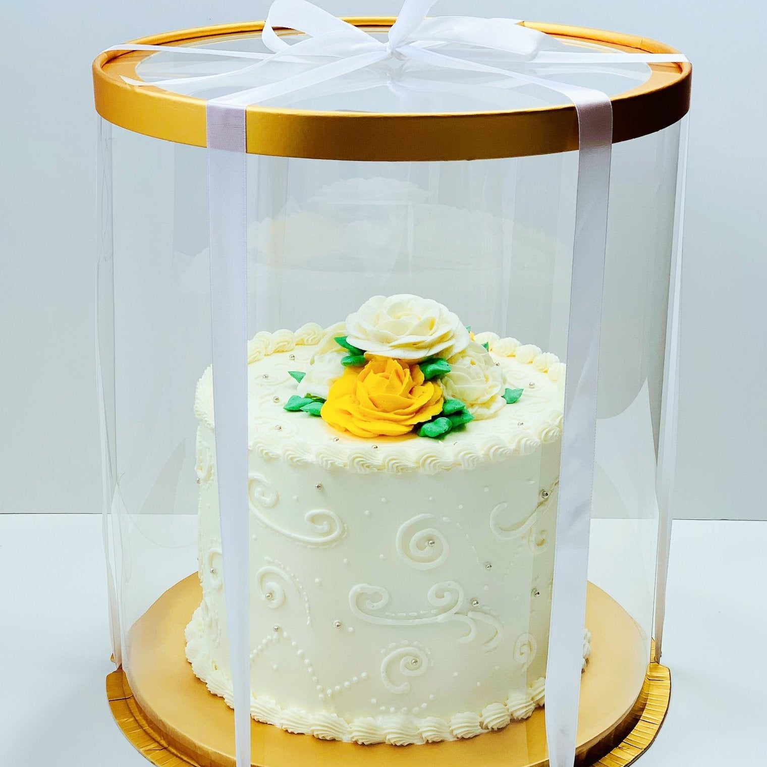 Tall Clear Round Cake Box 10 x 17.5 Gold Base & Lid for Tiered Cakes - variant_product_type