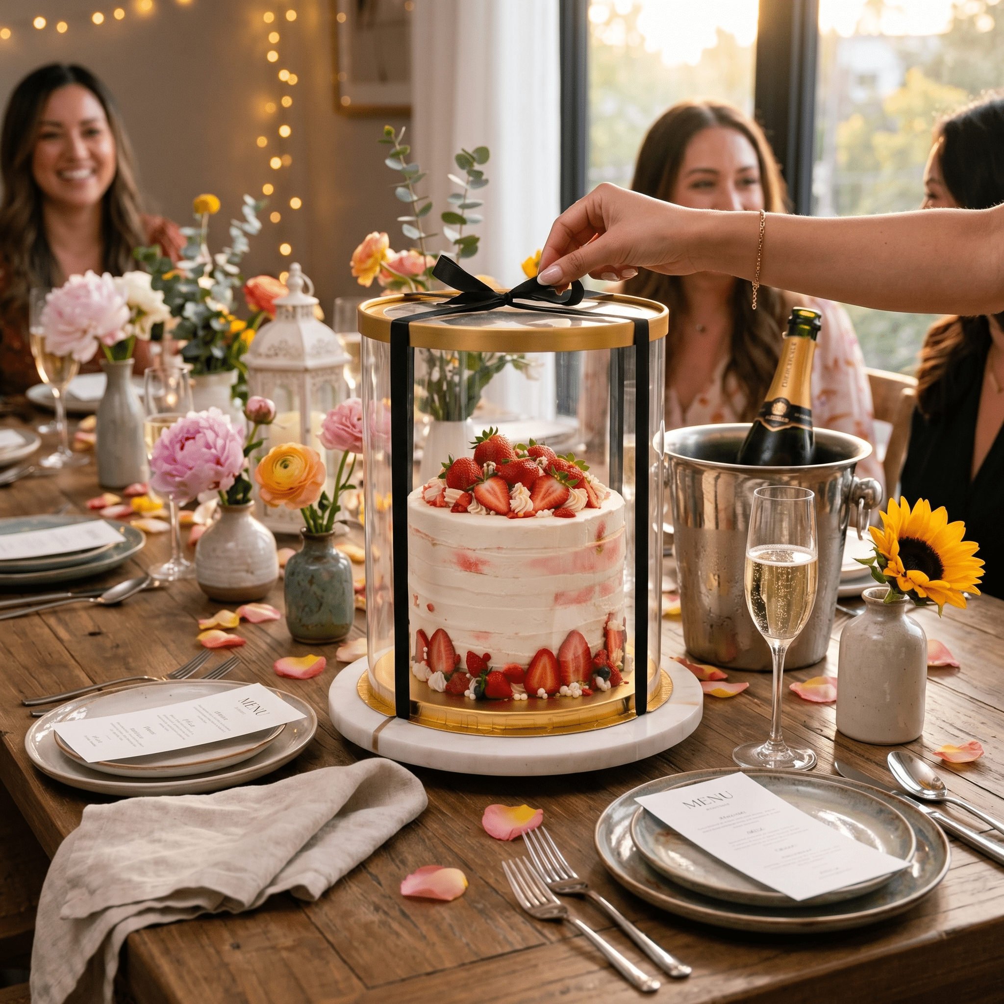 Tall Clear Round Cake Box 10 x 17.5 Gold Base & Lid - variant_product_type