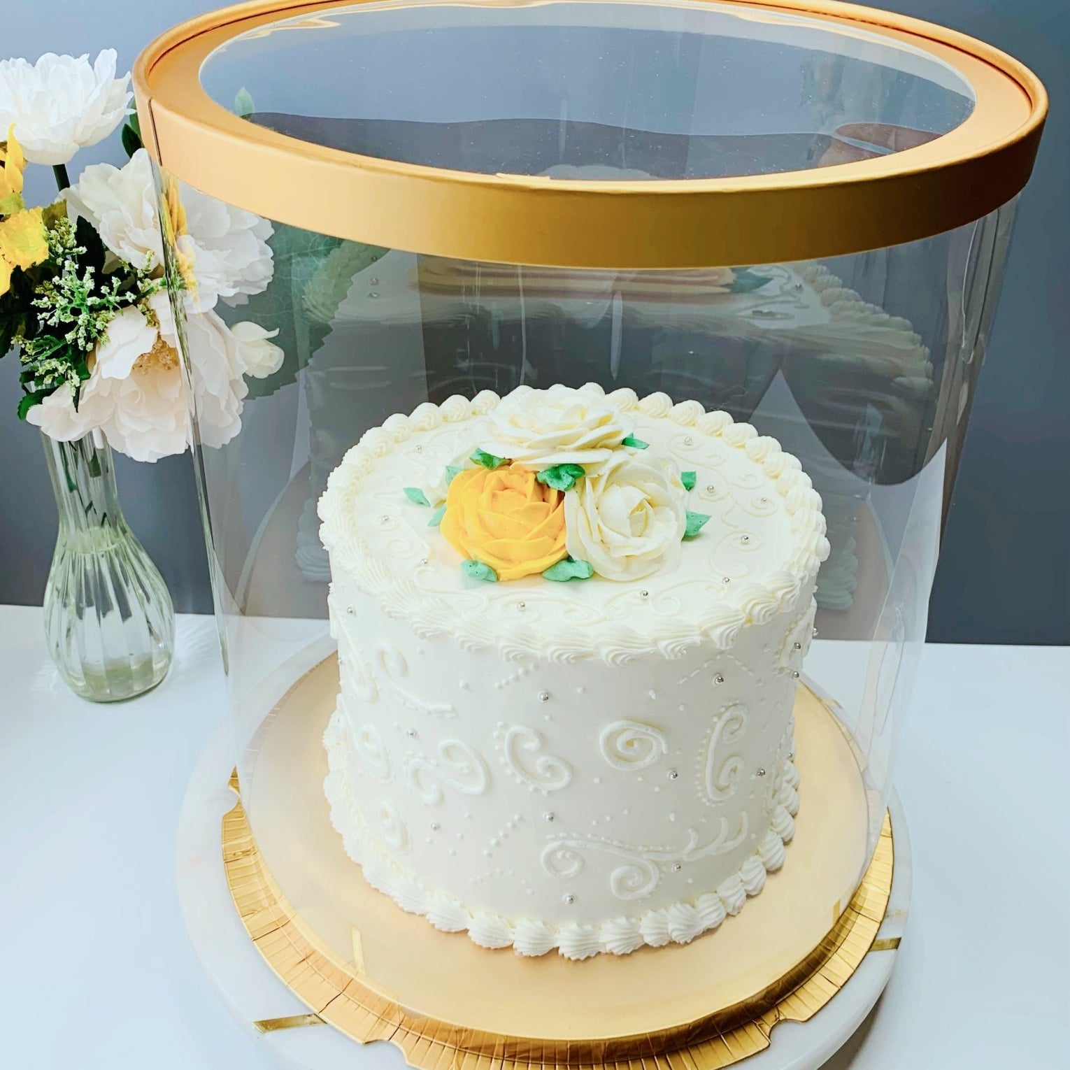 Tall Round Clear Cake Box with Window - 10 Inch Diameter x 12.5 Tall - Round cake box
