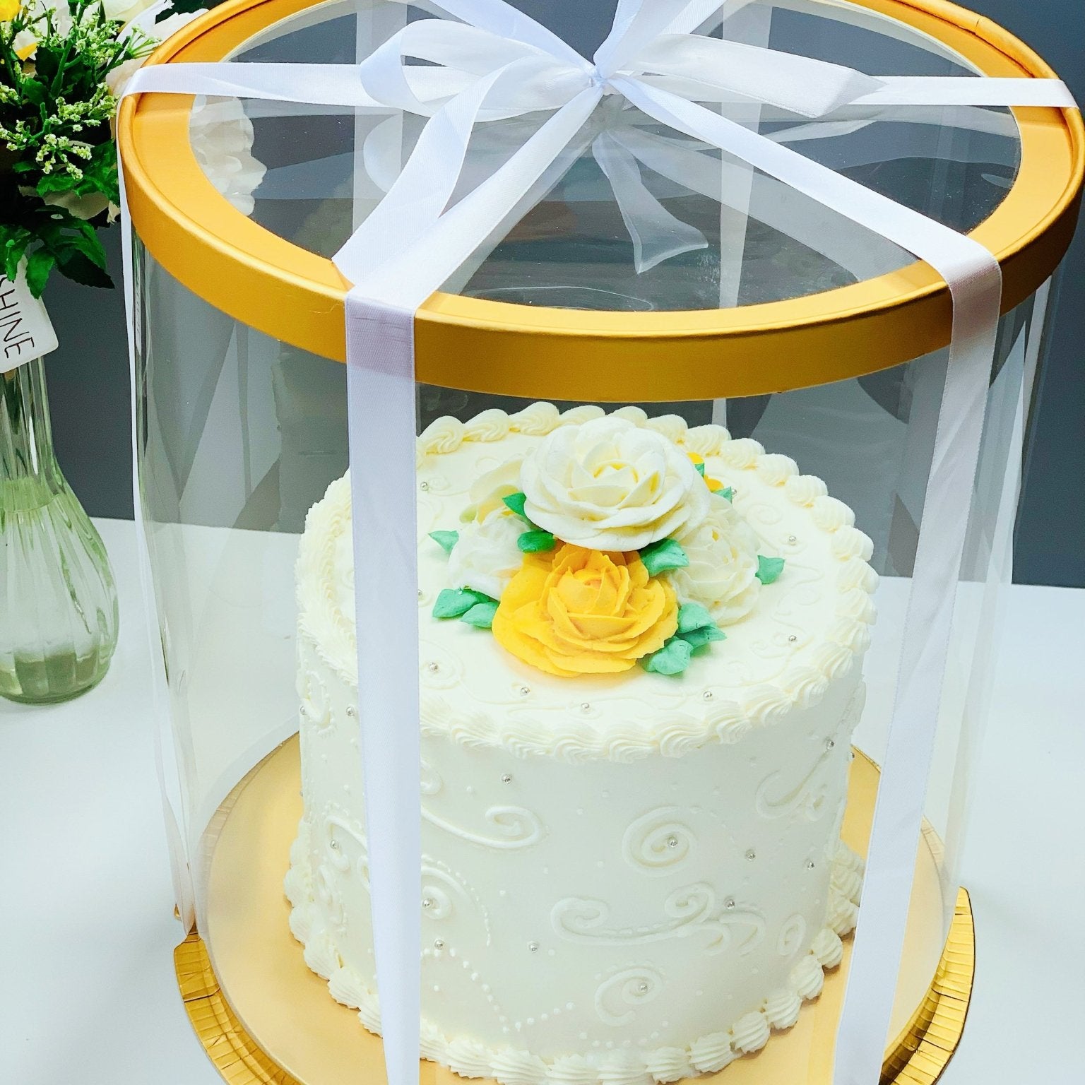 Tall Round Clear Cake Box with Window - 10 Inch Diameter x 12.5 Tall - Round cake box