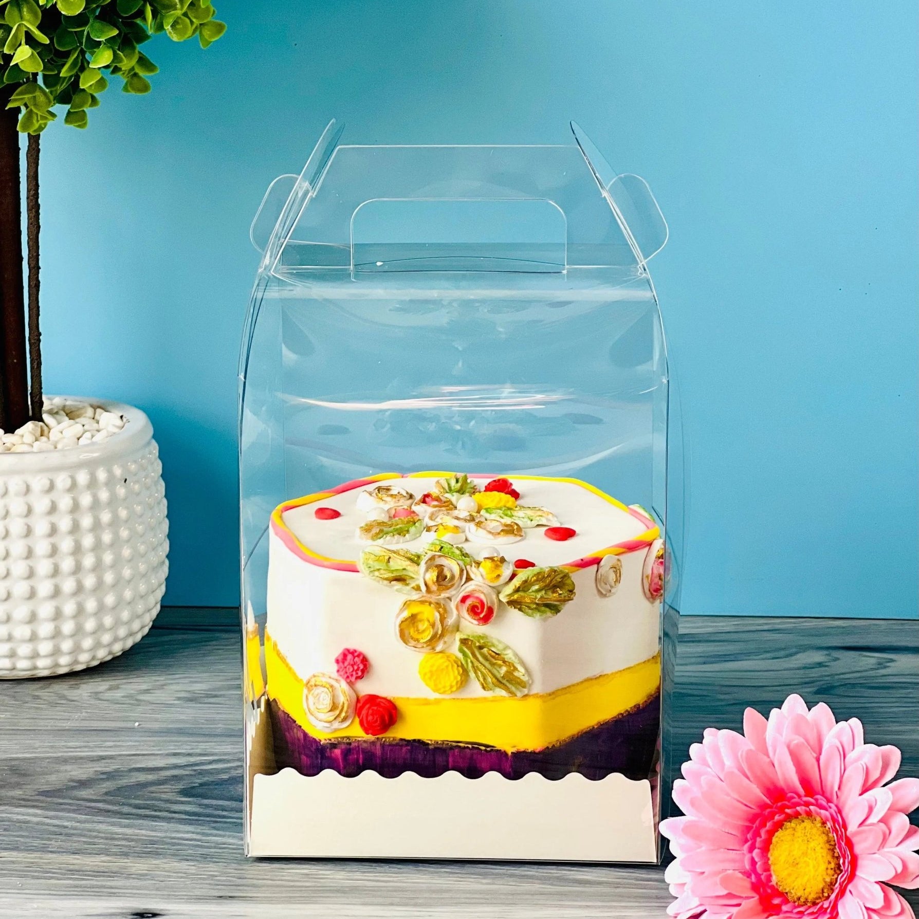 Clear Cake Desserts Boxes with Handle - H6105 Square Cake box