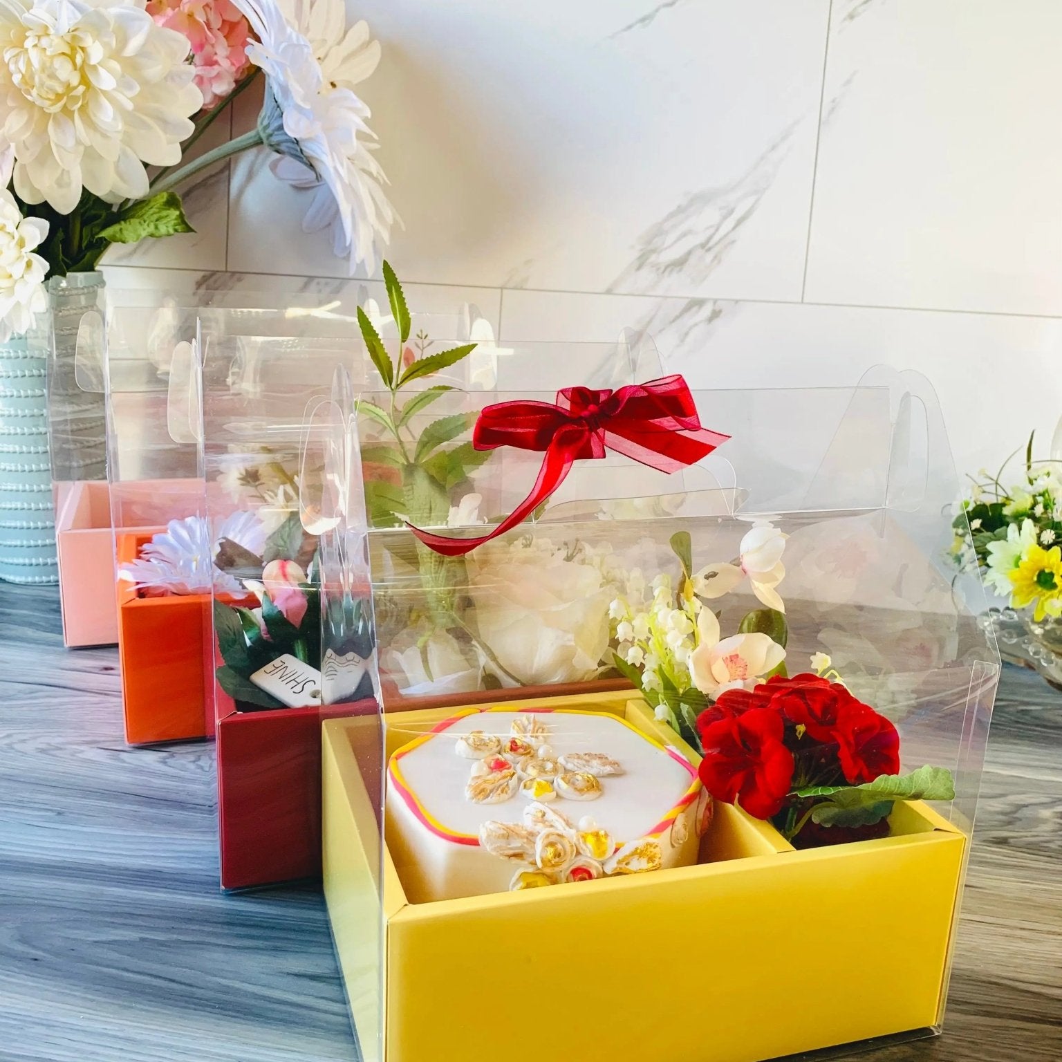 Clear Cake Flower Box with Handle - Gift box - YFCB Gift Boxes & Tins