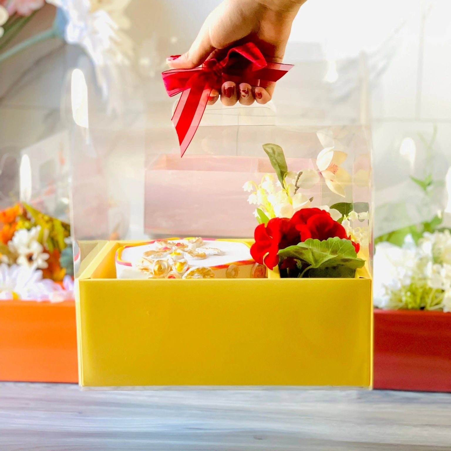 Clear Cake Flower Box with Handle - Gift box - YFCB Gift Boxes & Tins
