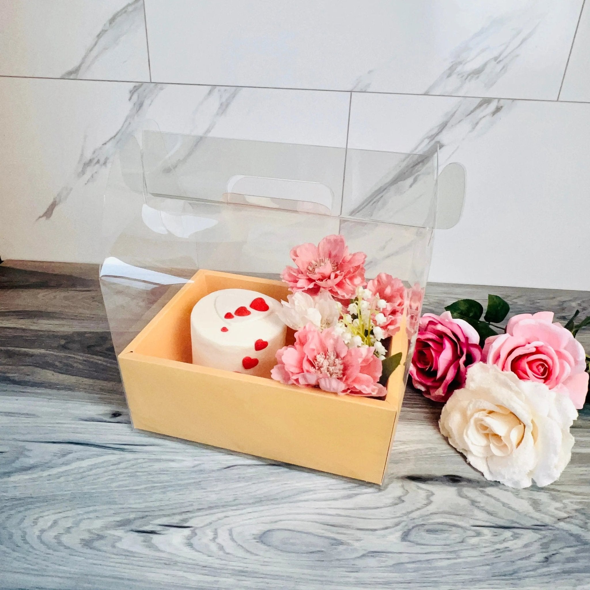 Clear Cake Flower Box with Handle - Gift box - Gift Boxes & Tins