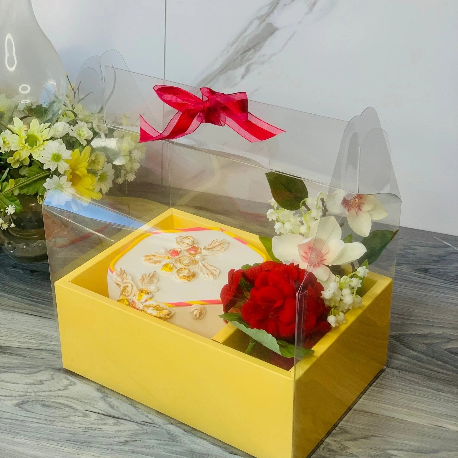 Clear Cake Flower Box with Handle - Gift box - YFCB Gift Boxes & Tins